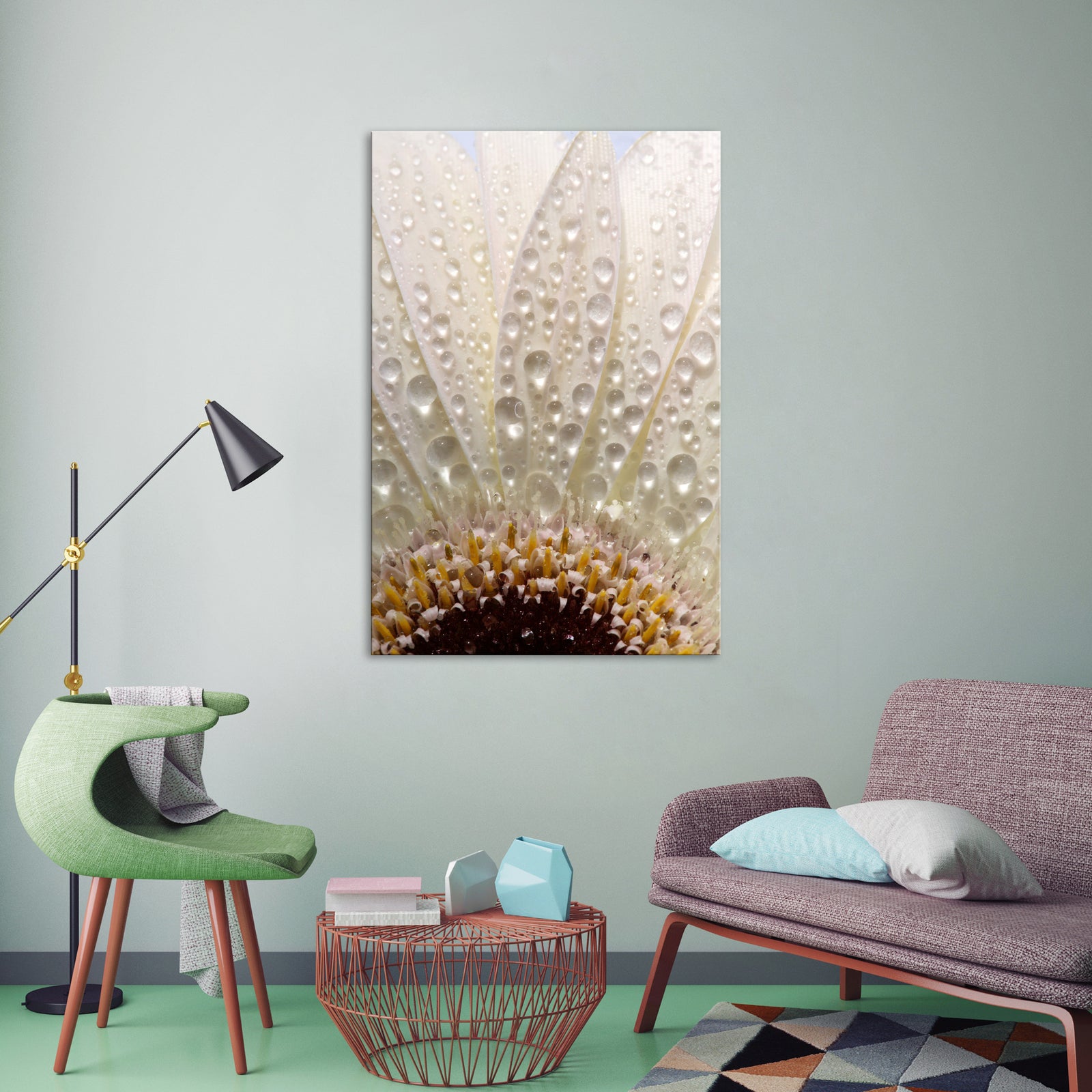 Flowers No. 062, shown framed in a room by day
