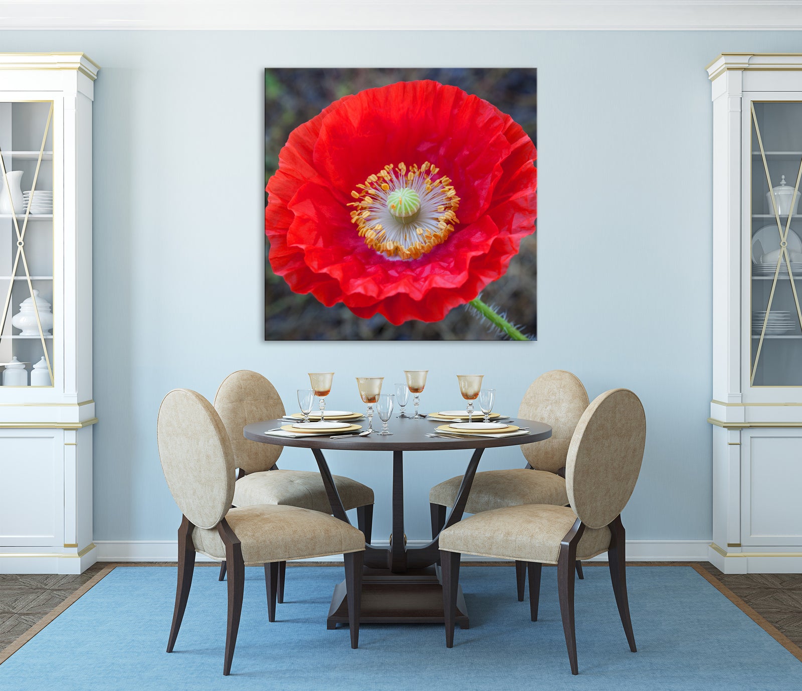 Flowers No. 063, shown framed in a room by day
