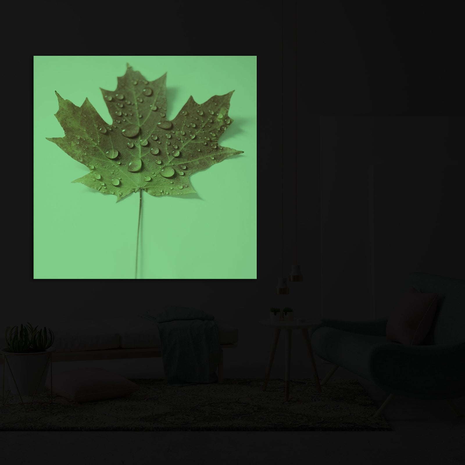 Flowers No. 064, glowing in a room at night