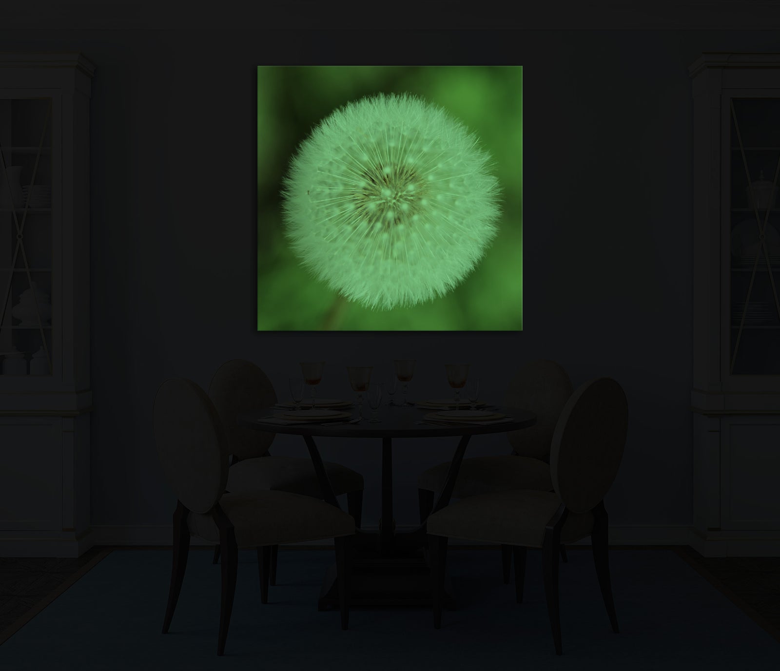 Flowers No. 068, glowing in a room at night