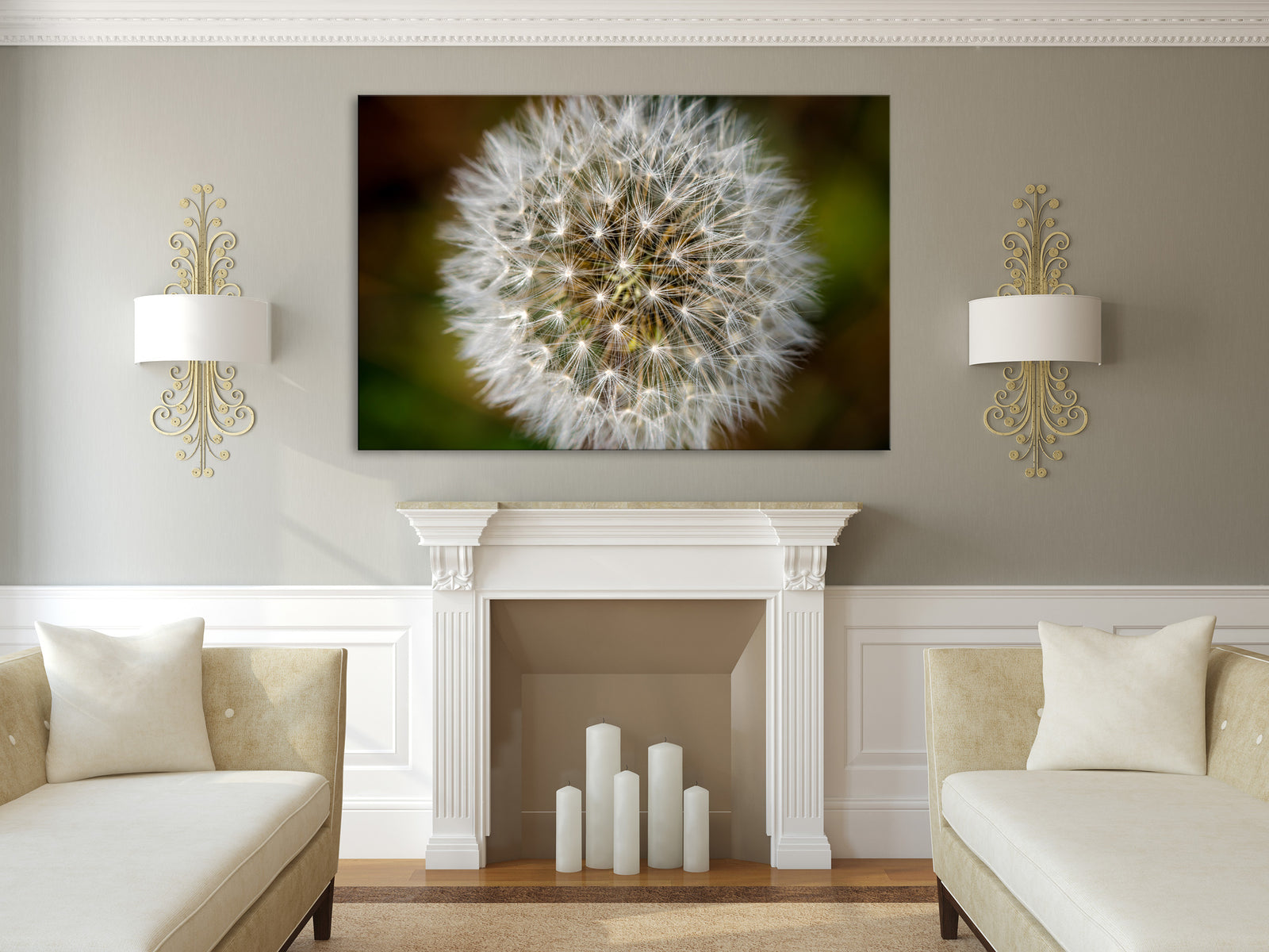 Flowers No. 069, shown framed in a room by day