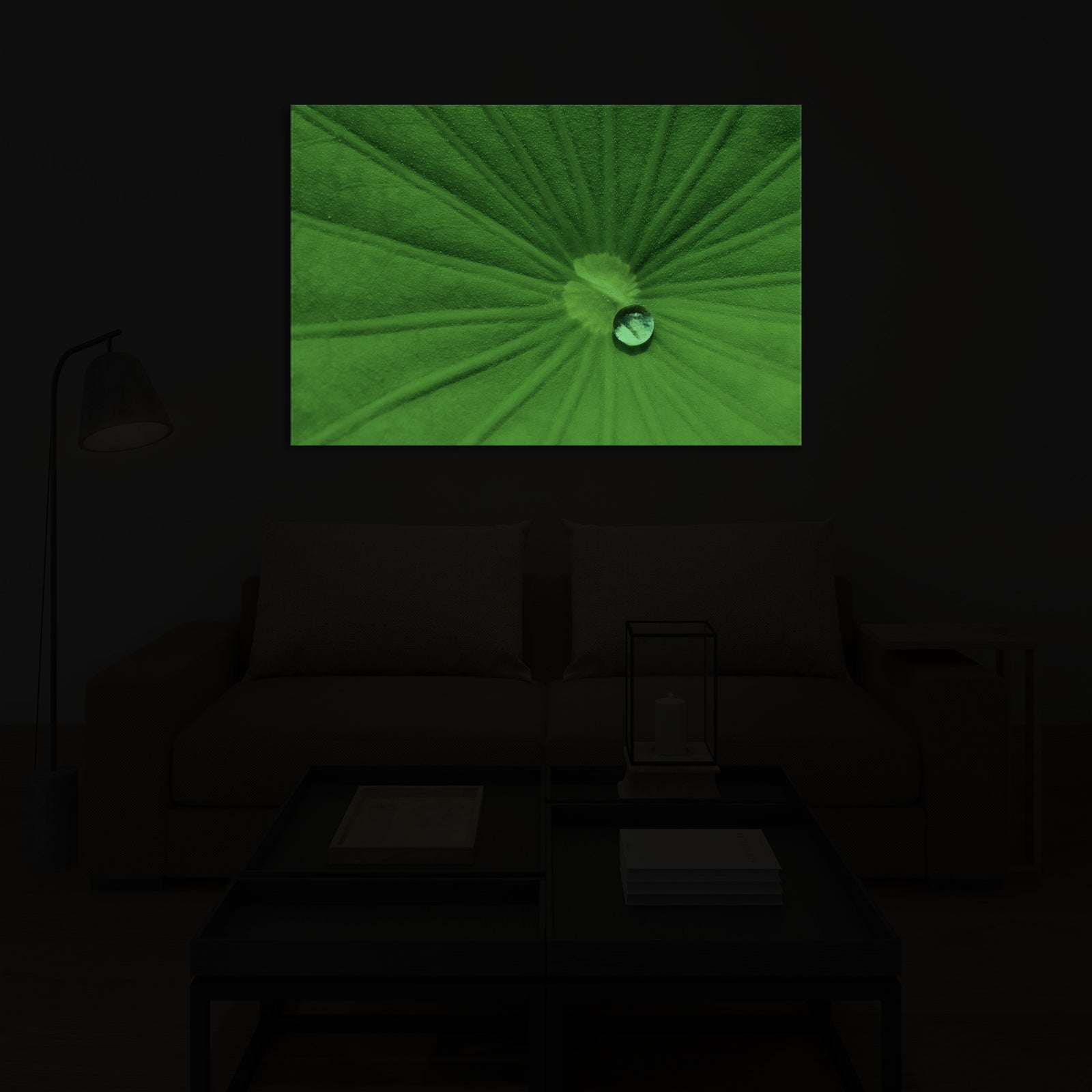 Flowers No. 070, glowing in a room at night