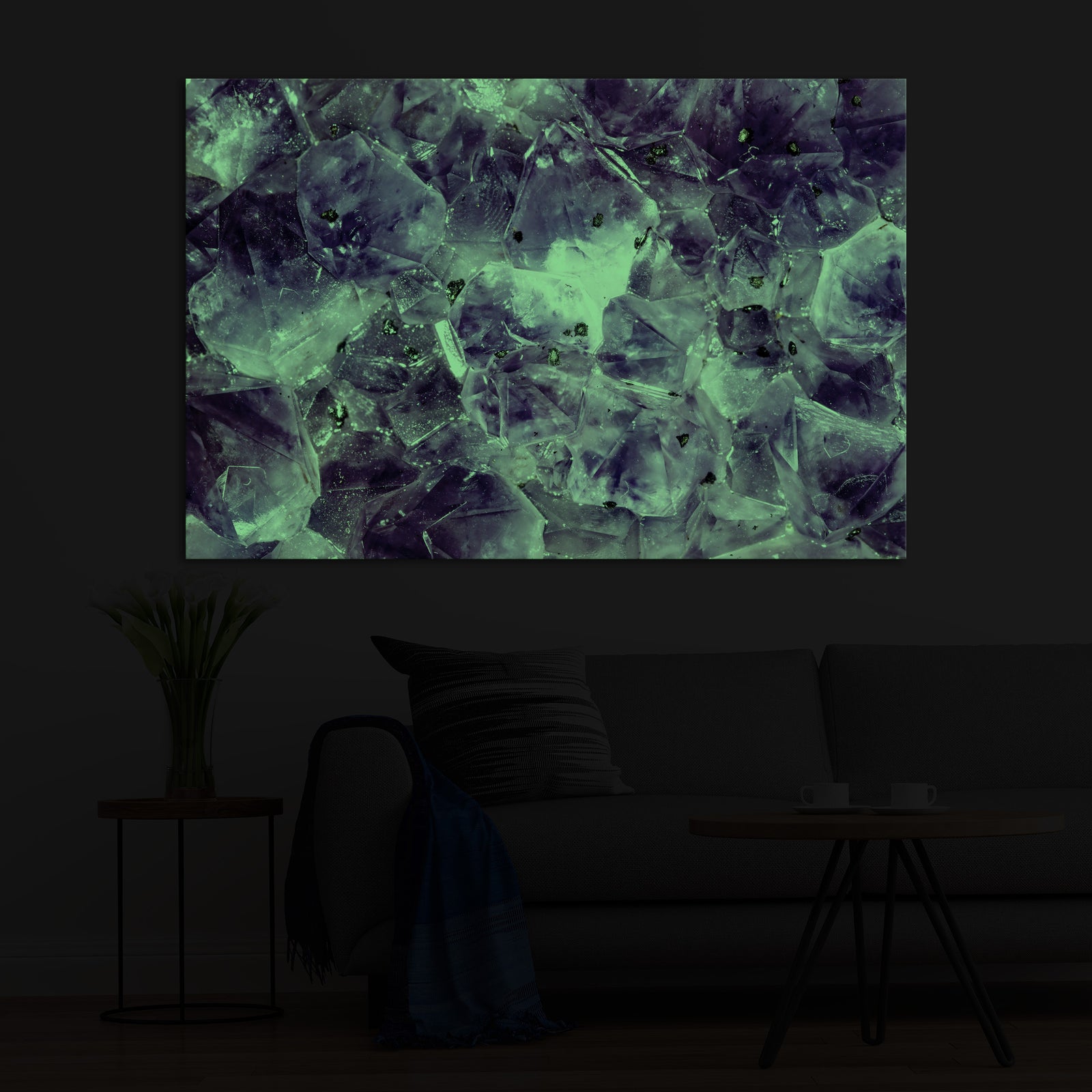 Flowers No. 072, glowing in a room at night
