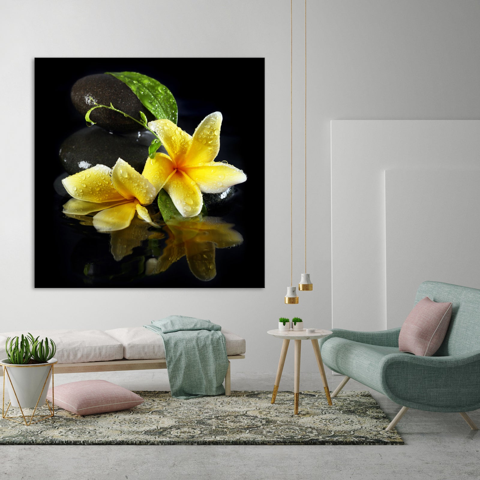 Flowers No. 073, shown framed in a room by day