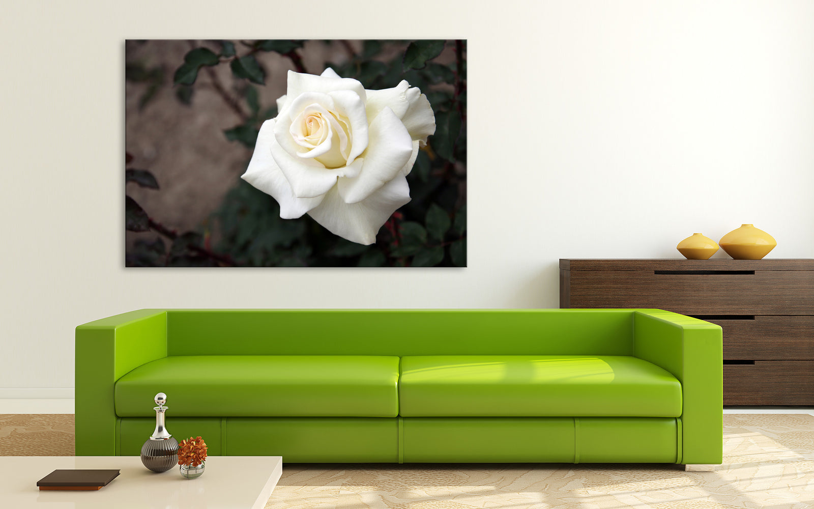 Flowers No. 074, shown framed in a room by day