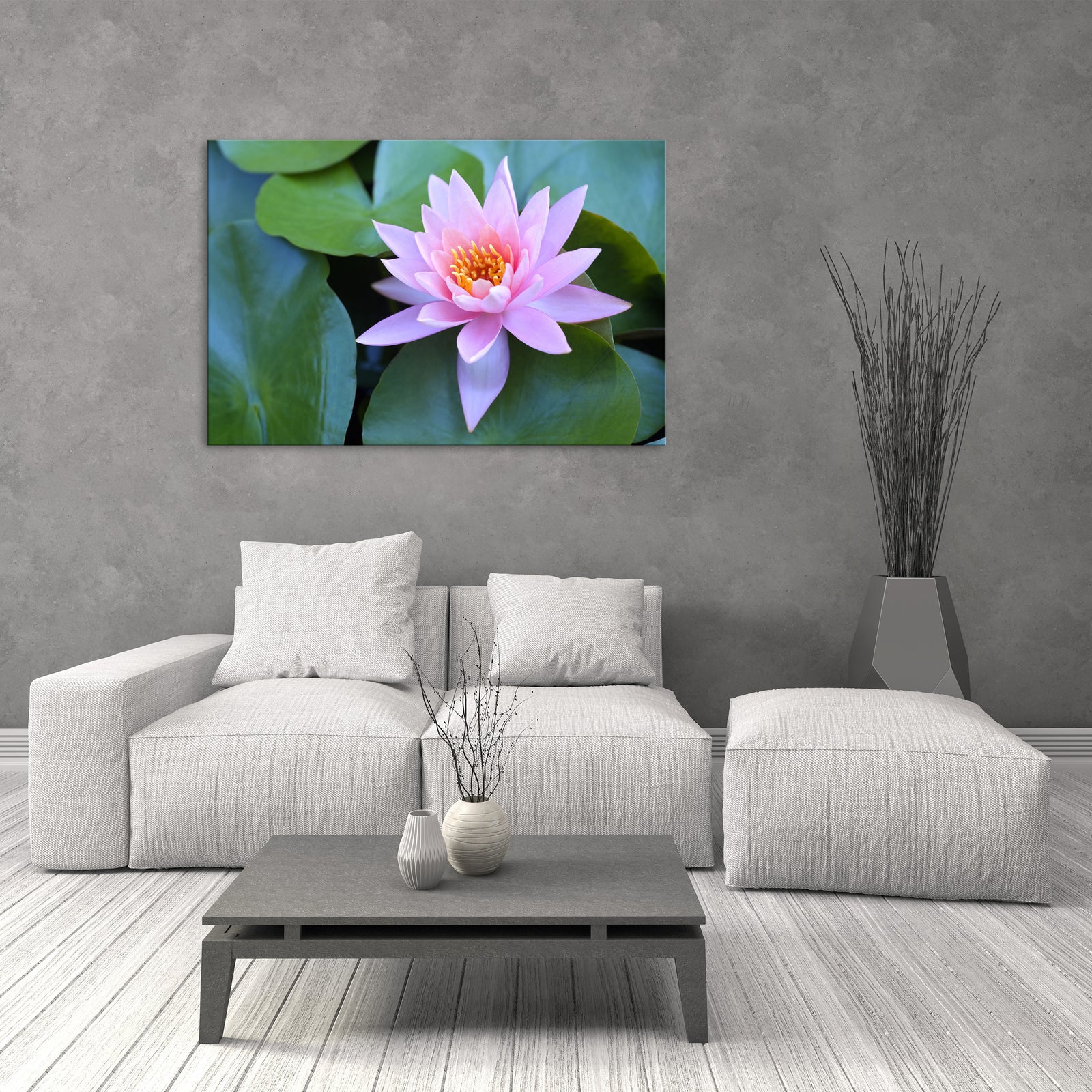 Flowers No. 076, shown framed in a room by day