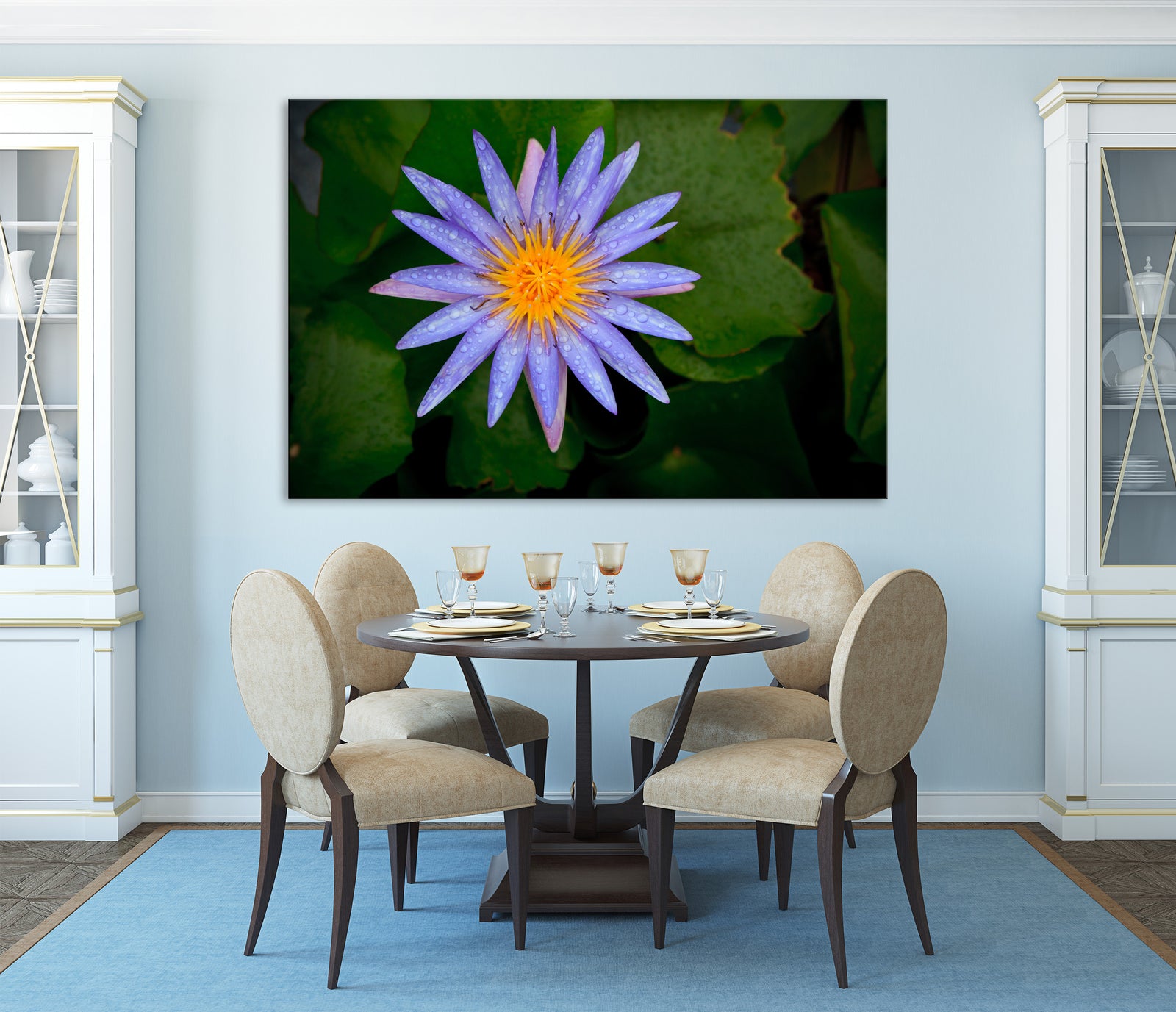 Flowers No. 077, shown framed in a room by day