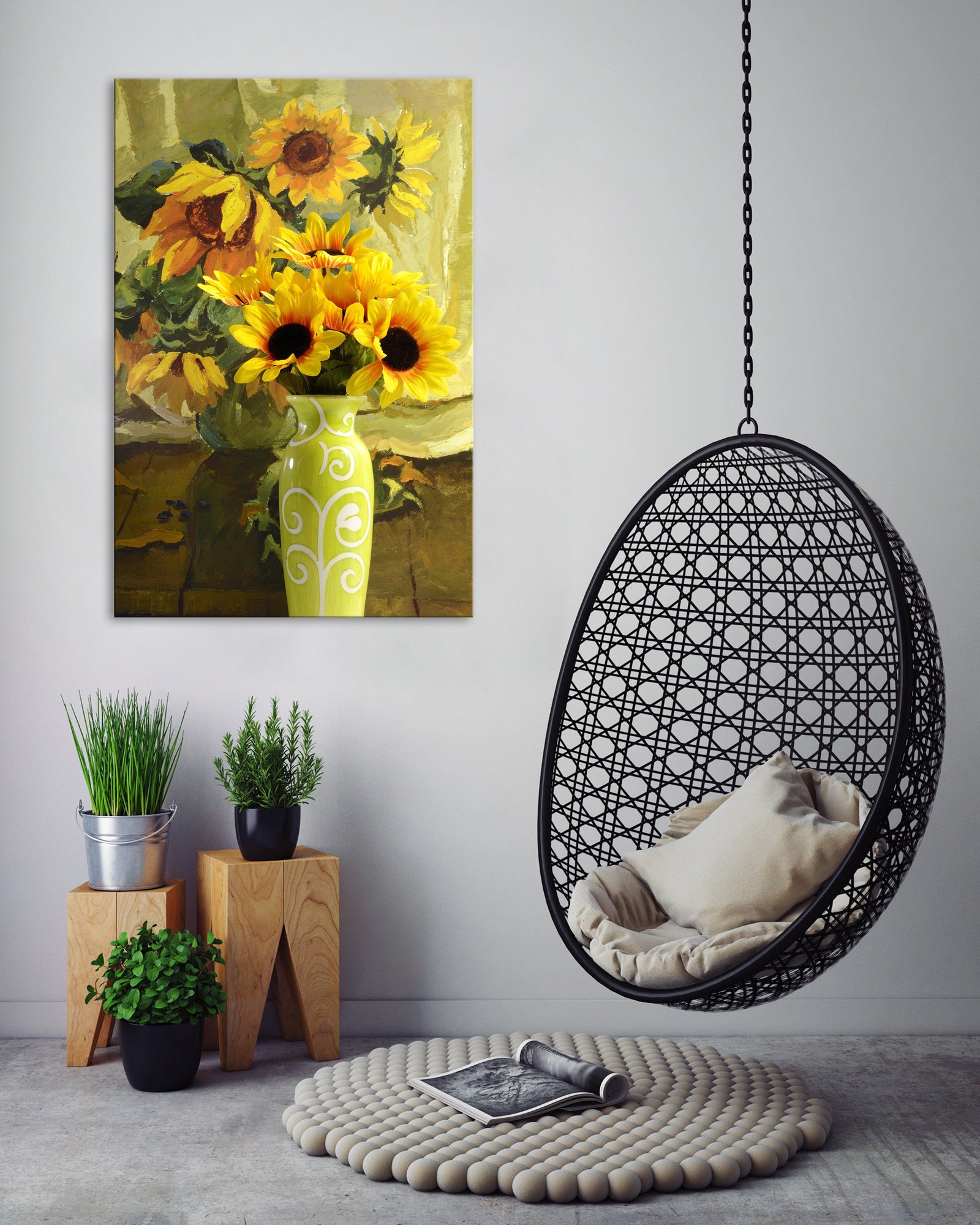 Flowers No. 080, shown framed in a room by day