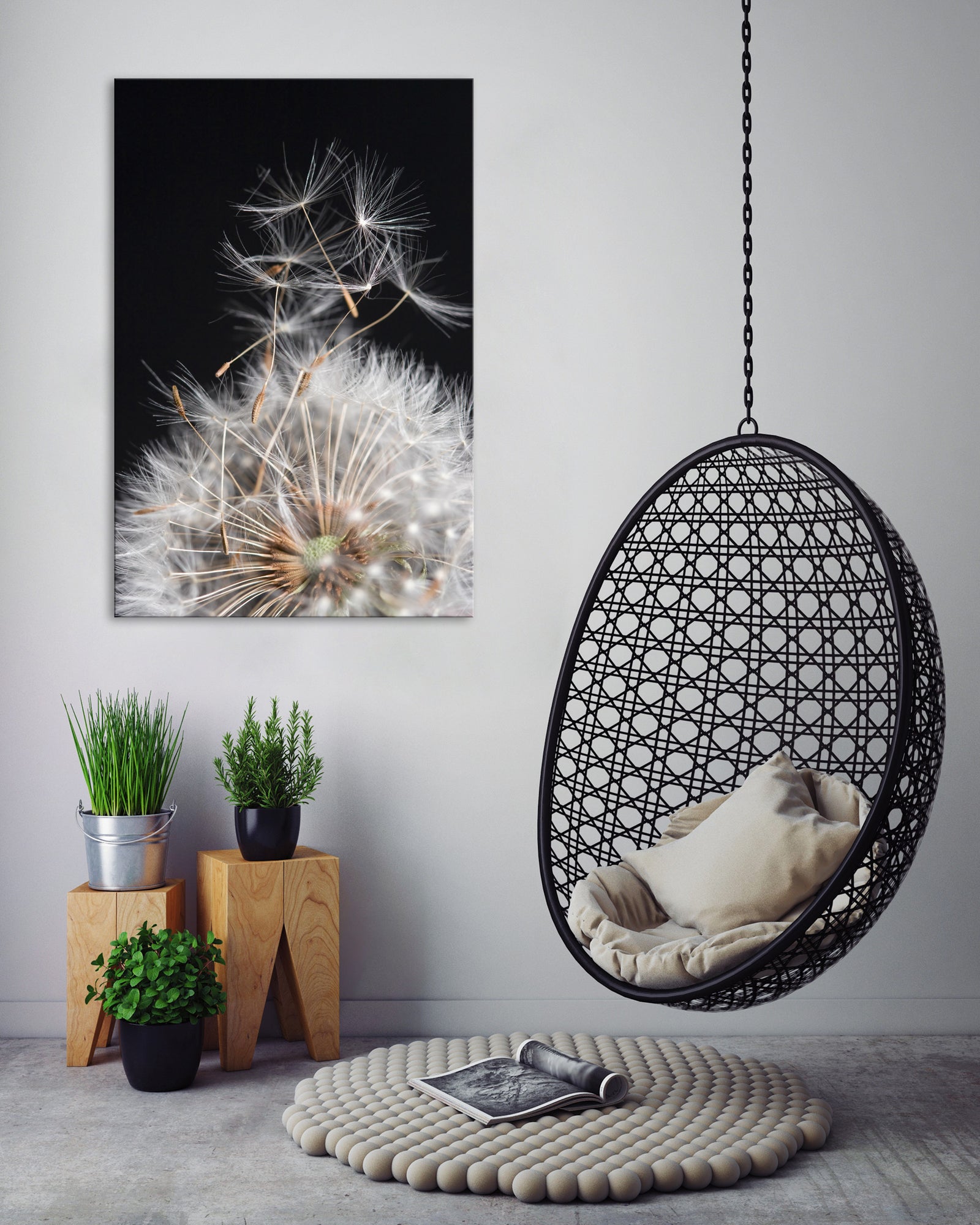 Flowers No. 081, shown framed in a room by day