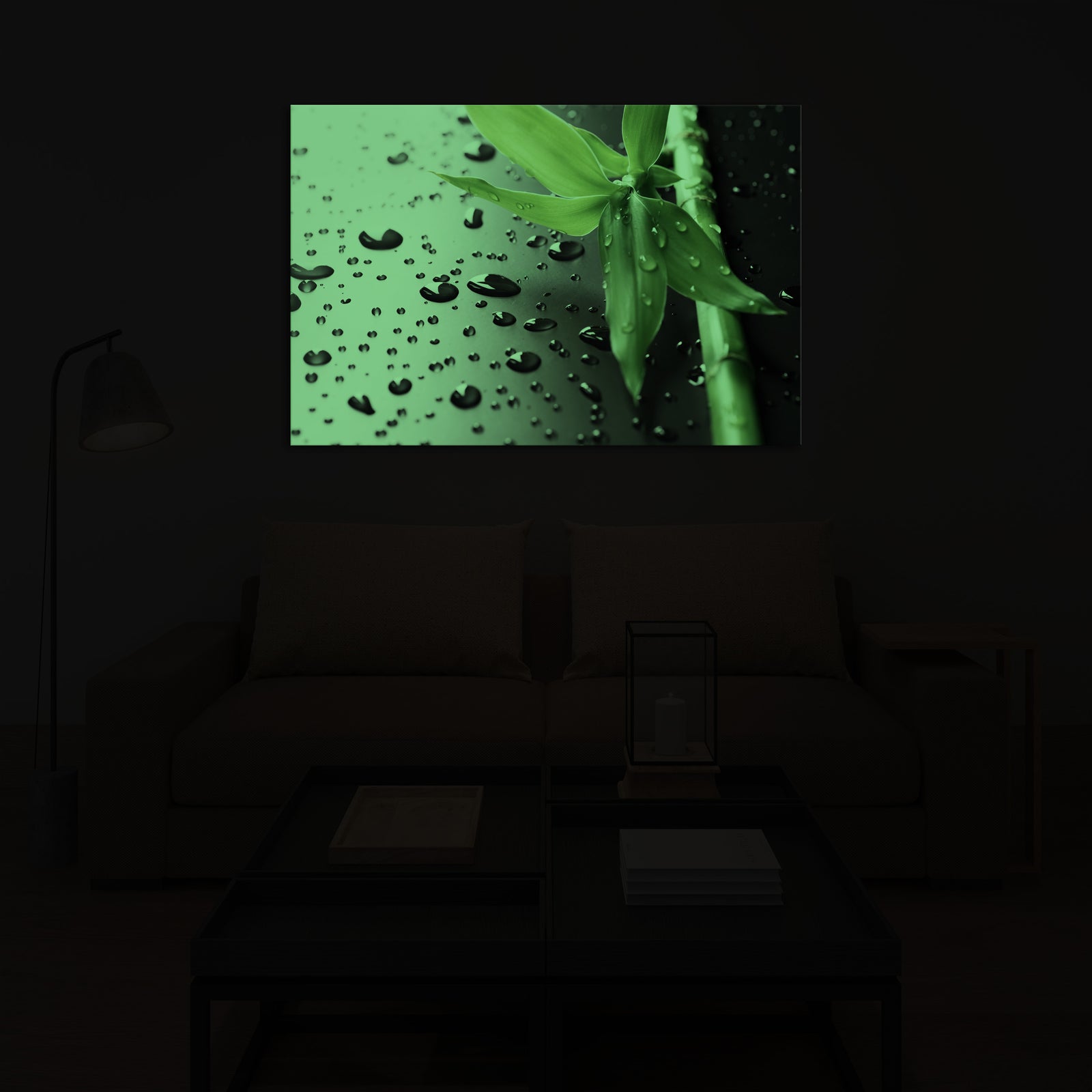 Flowers No. 082, glowing in a room at night