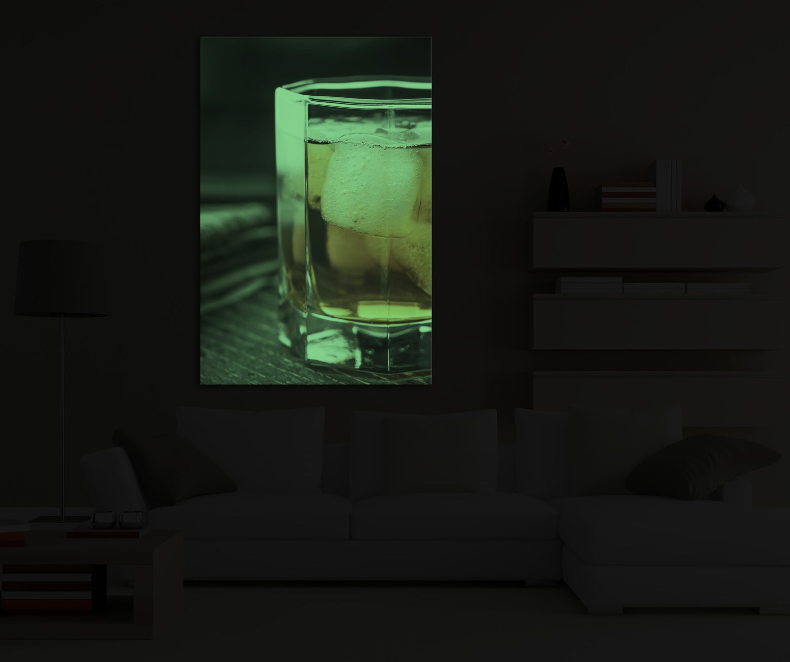 Abstract No. 003, glowing in a room at night