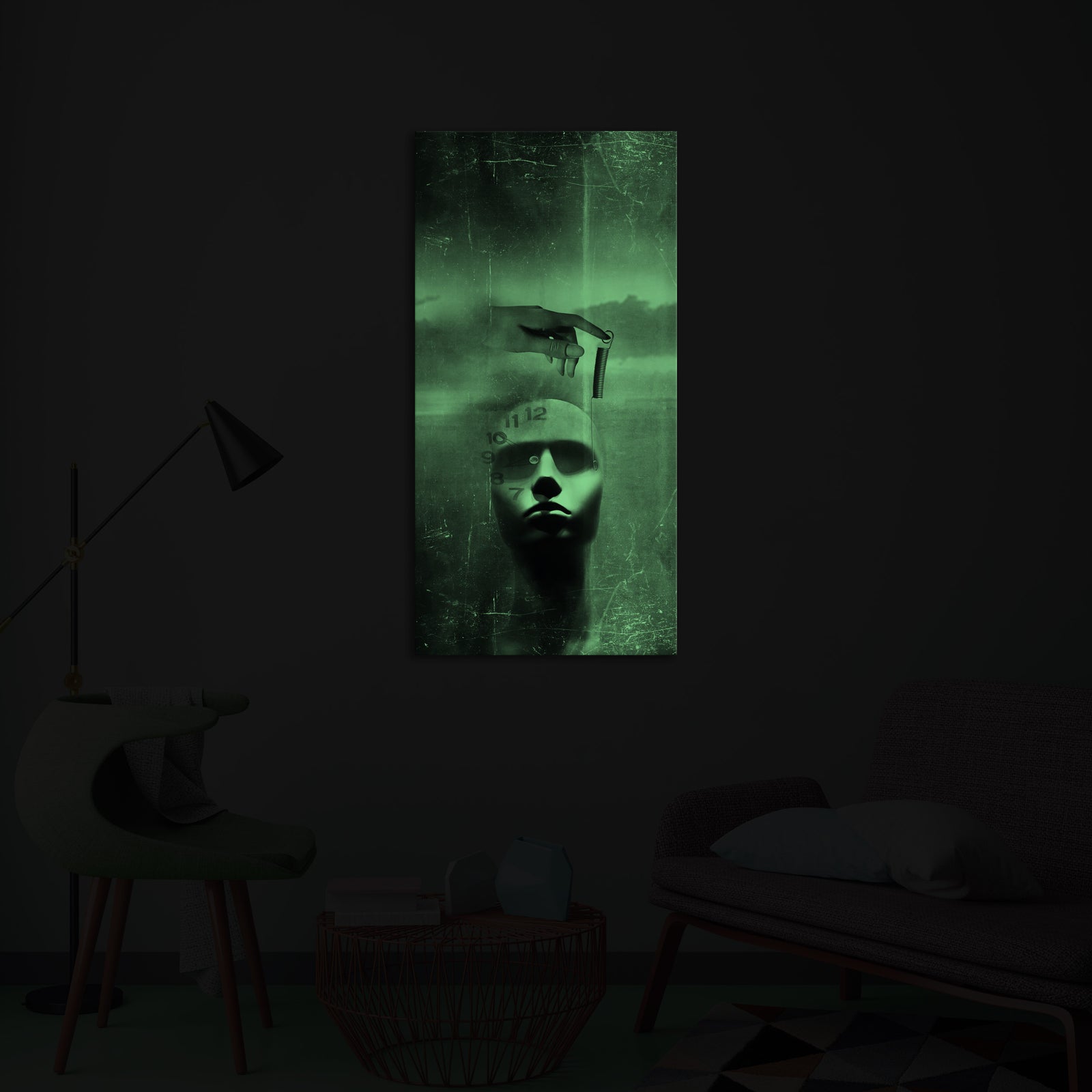 Abstract No. 005, glowing in a room at night