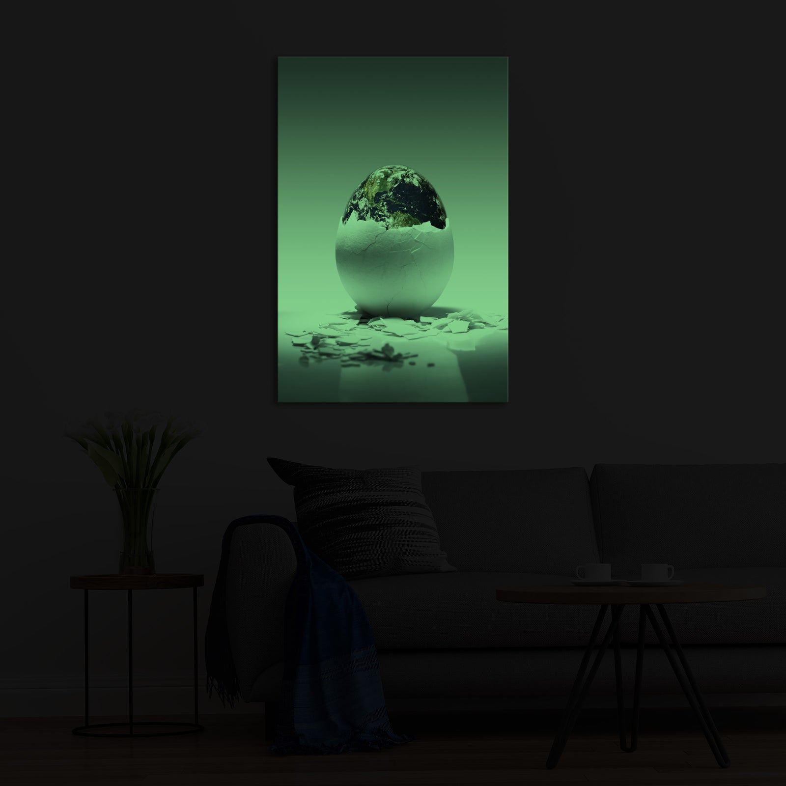 Abstract No. 007, glowing in a room at night