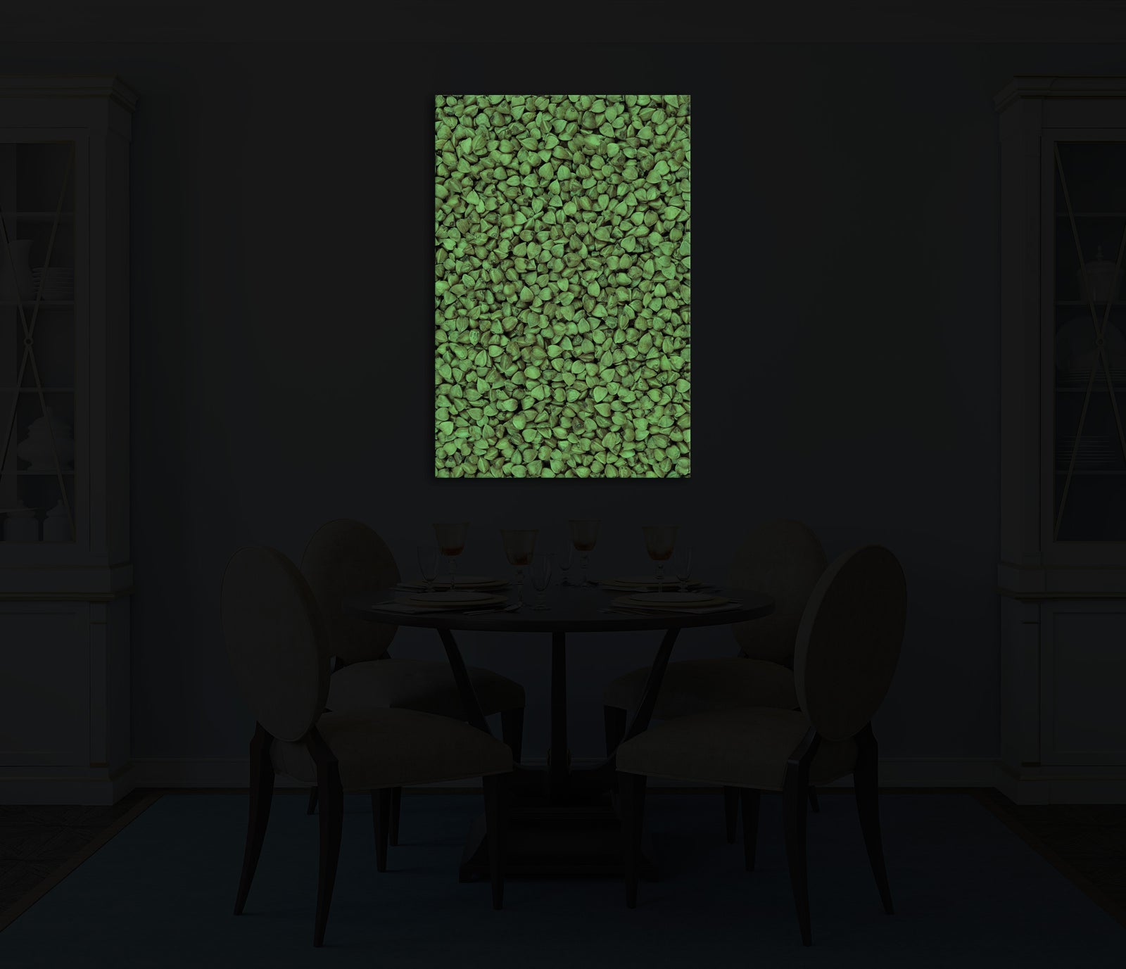 Abstract No. 009, glowing in a room at night