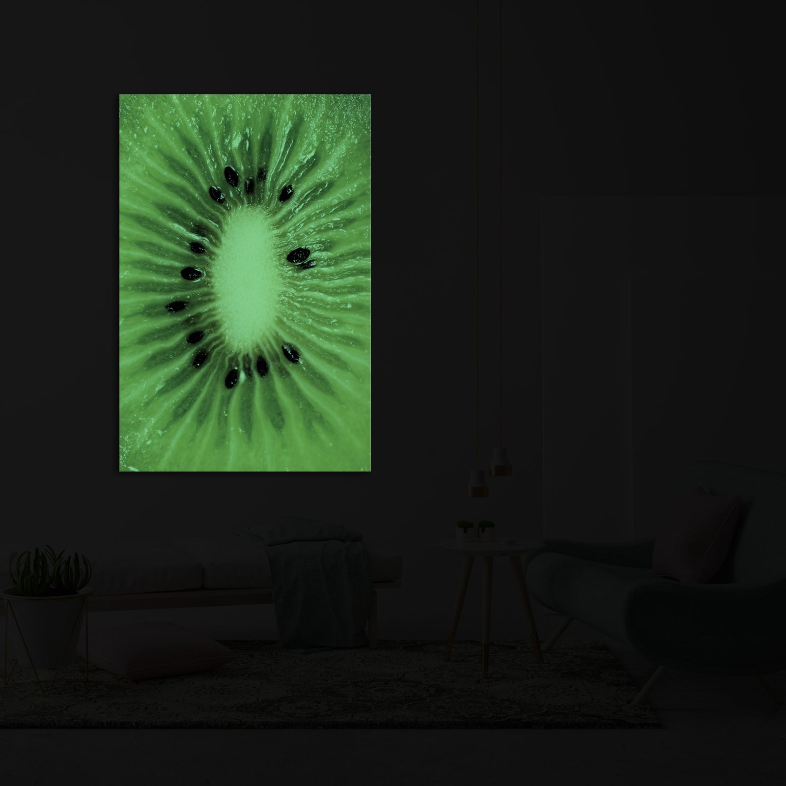 Abstract No. 010, glowing in a room at night