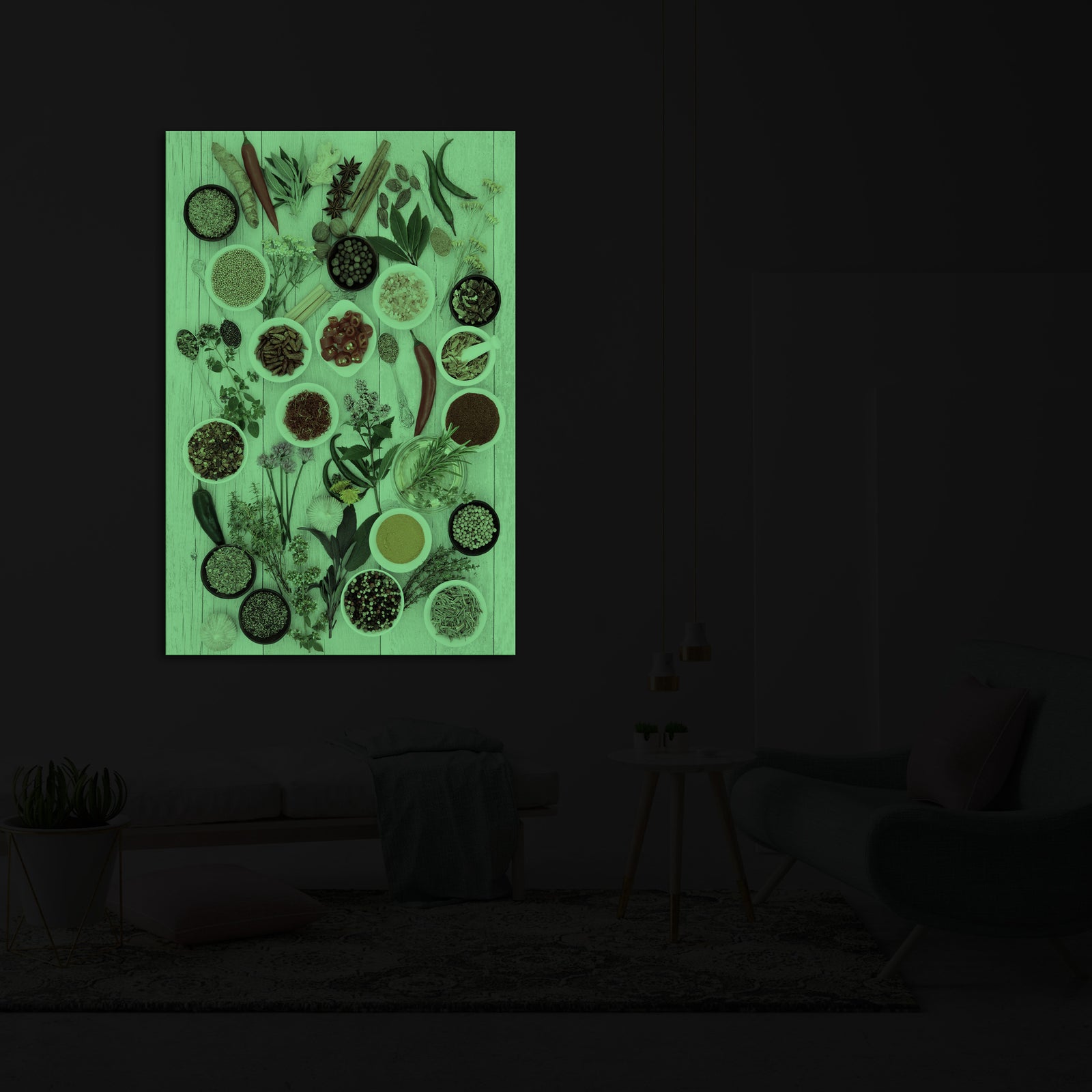 Abstract No. 011, glowing in a room at night