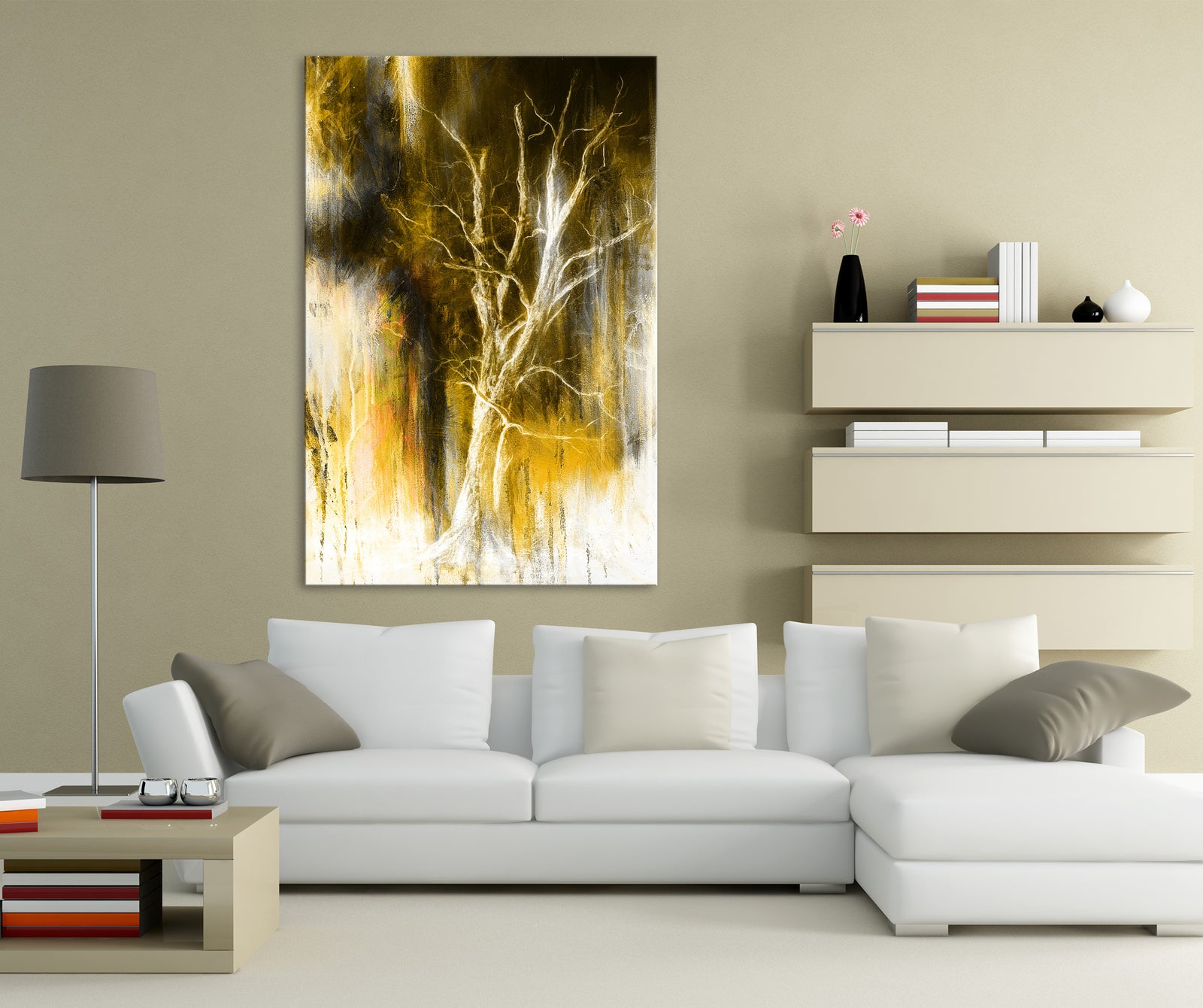 Abstract No. 013, shown framed in a room by day