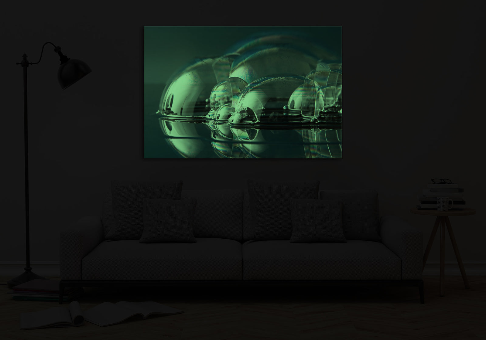 Abstract No. 015, glowing in a room at night