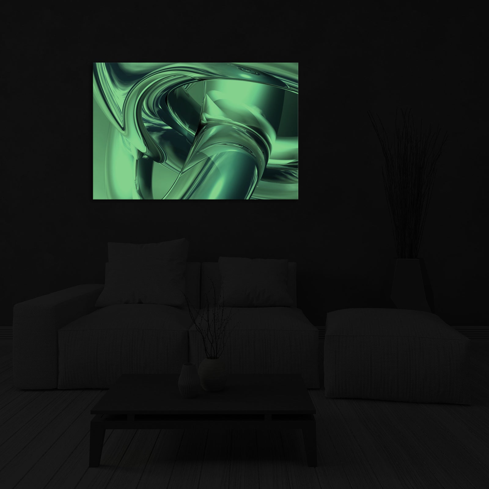 Abstract No. 017, glowing in a room at night