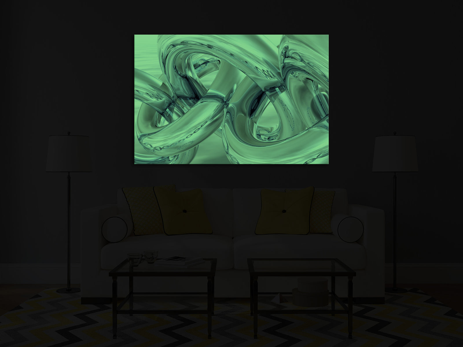 Abstract No. 018, glowing in a room at night