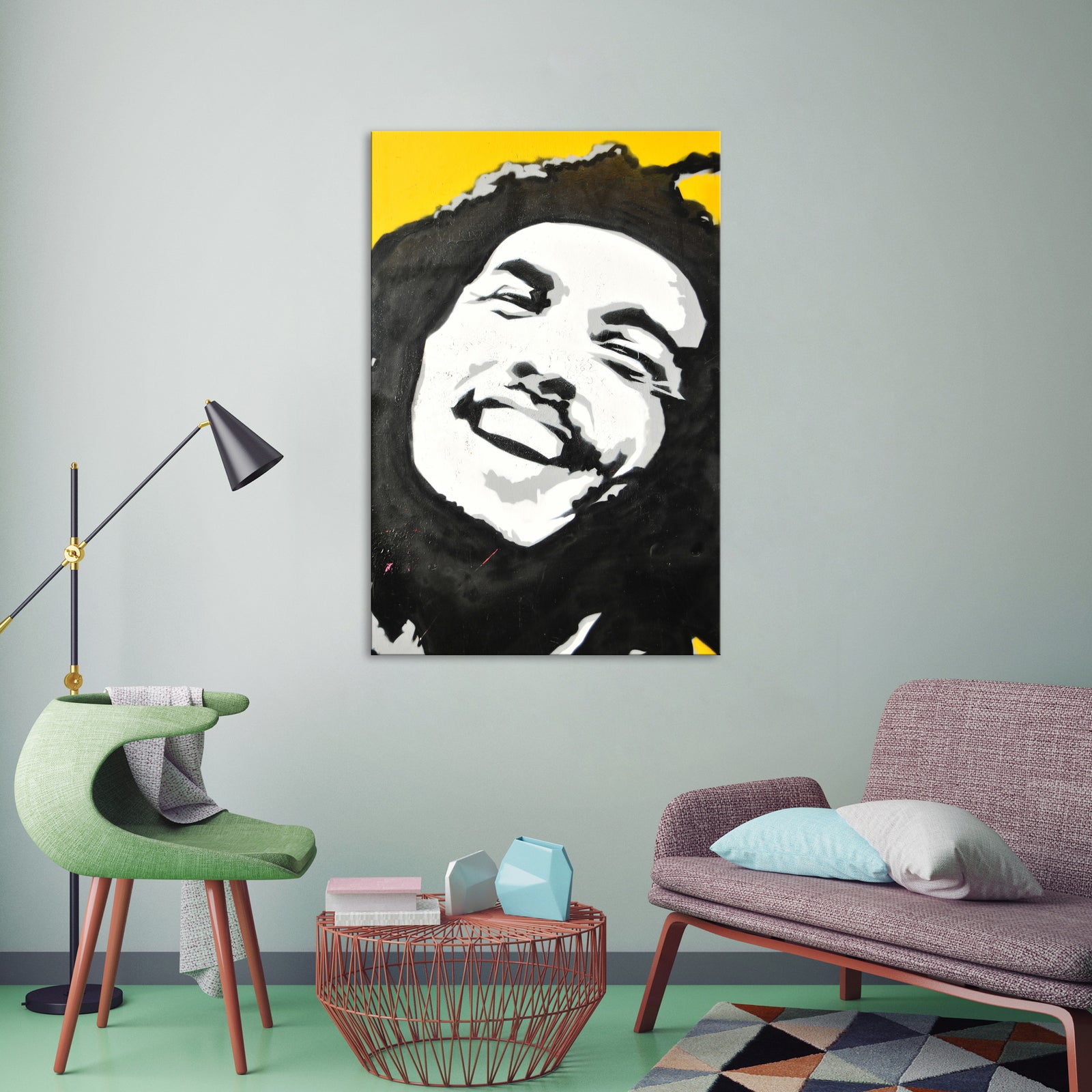 Abstract No. 021, shown framed in a room by day