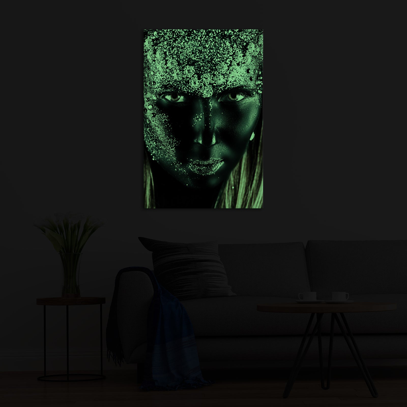 Abstract No. 023, glowing in a room at night