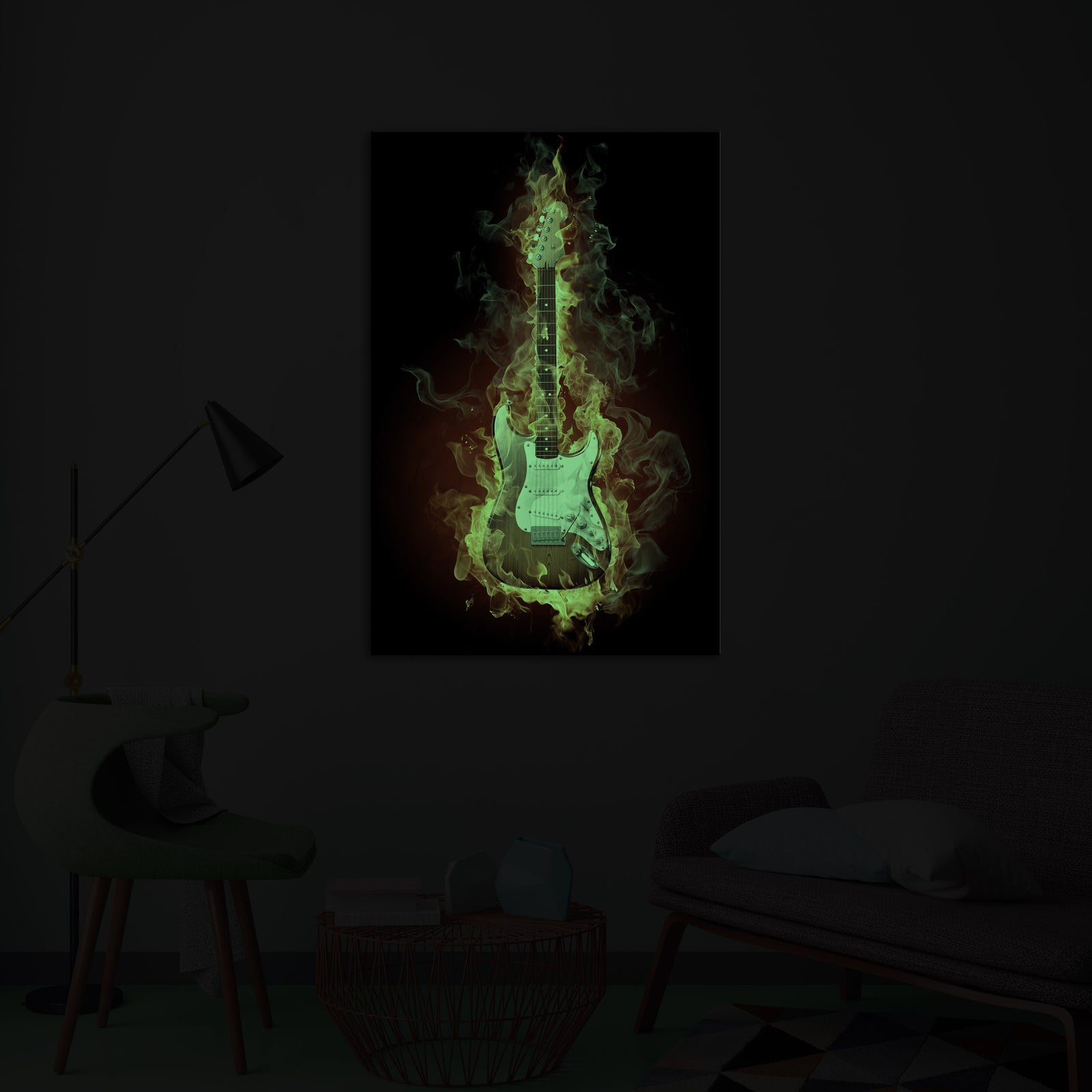Abstract No. 024, glowing in a room at night