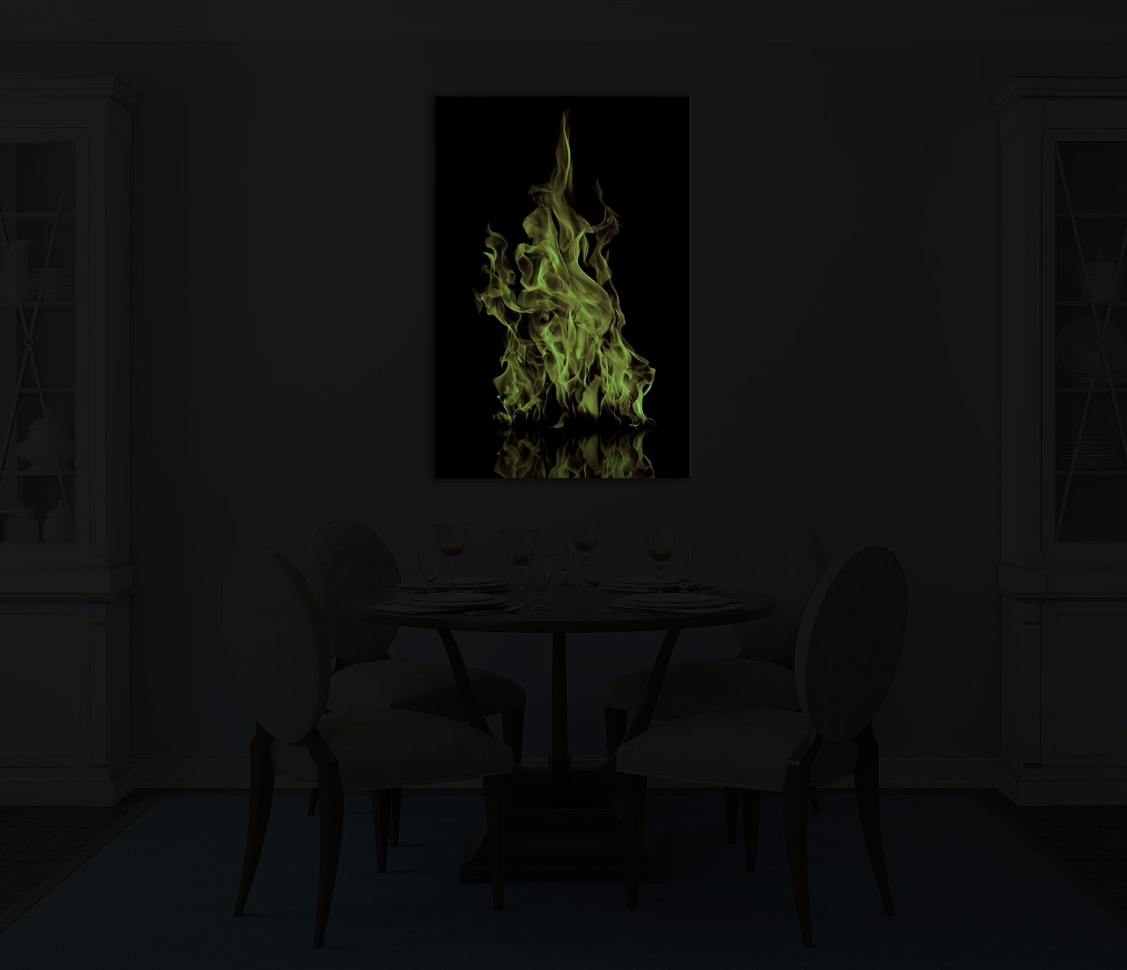 Abstract No. 026, glowing in a room at night