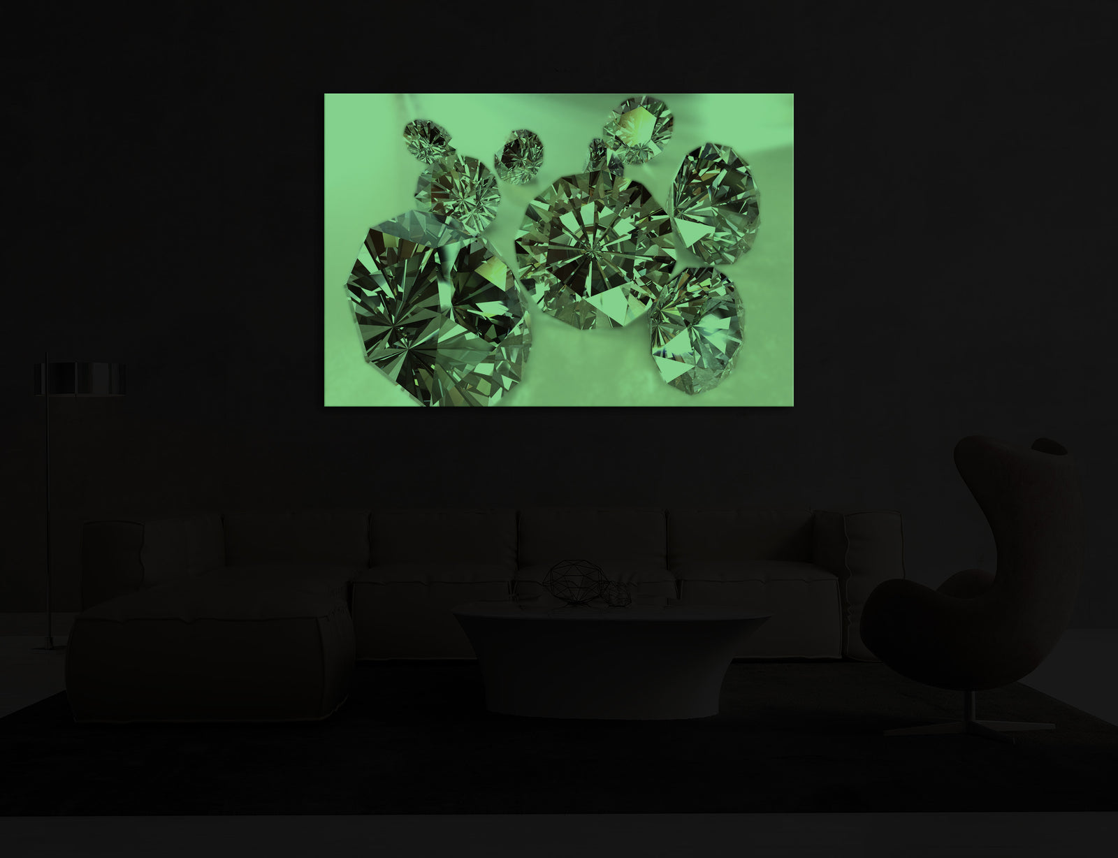 Abstract No. 027, glowing in a room at night