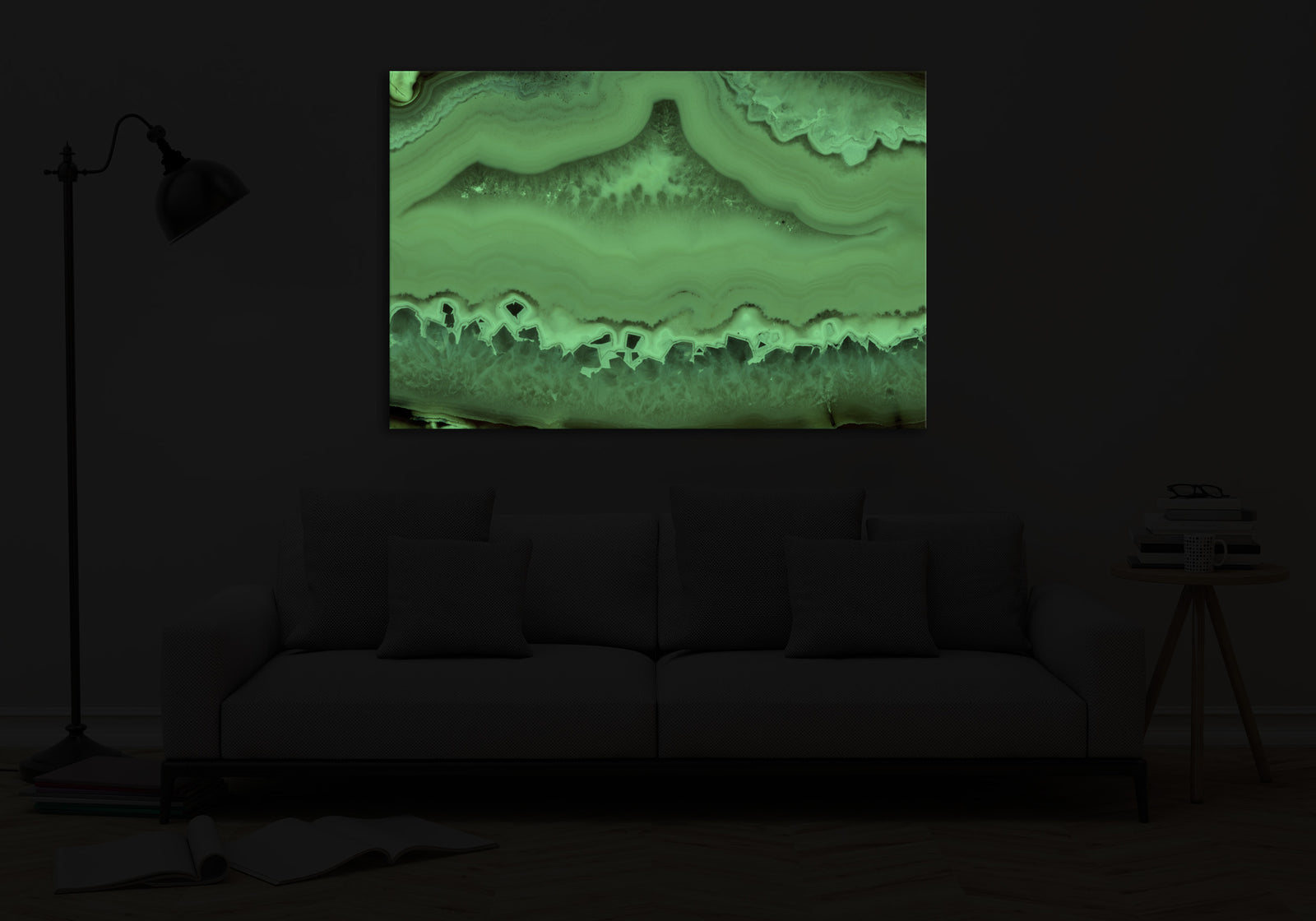 Abstract No. 031, glowing in a room at night