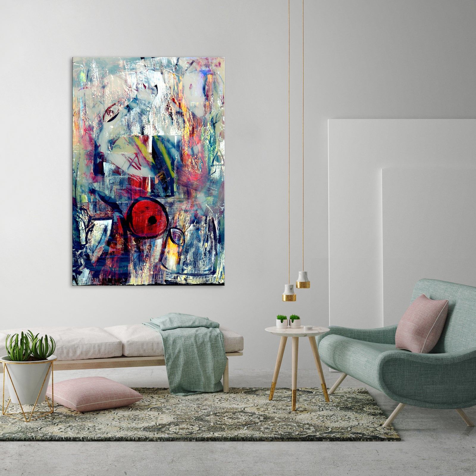Abstract No. 034, shown framed in a room by day