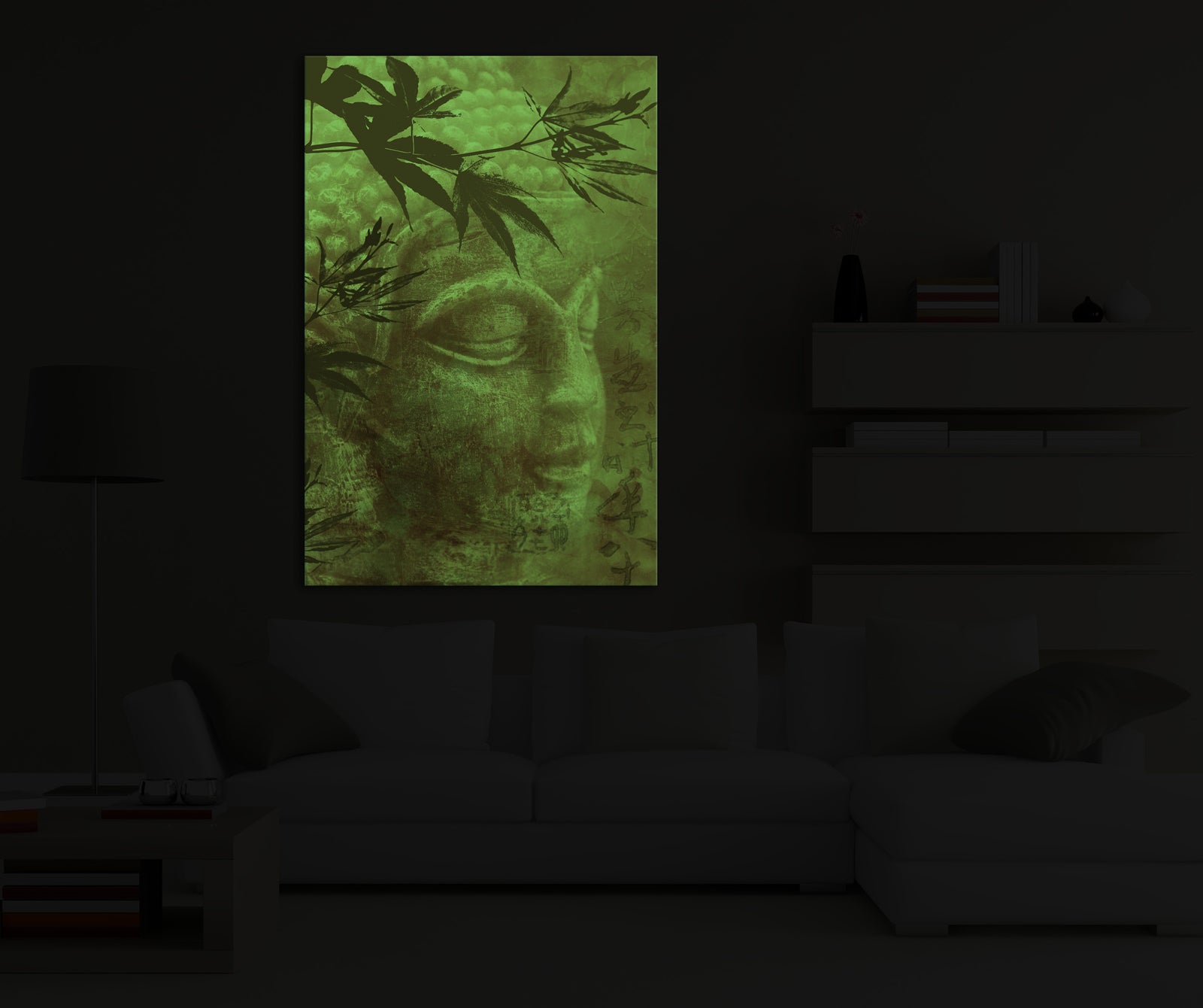 Abstract No. 035, glowing in a room at night