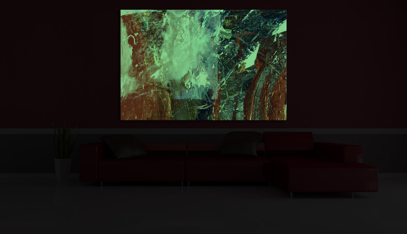 Abstract No. 039, glowing in a room at night