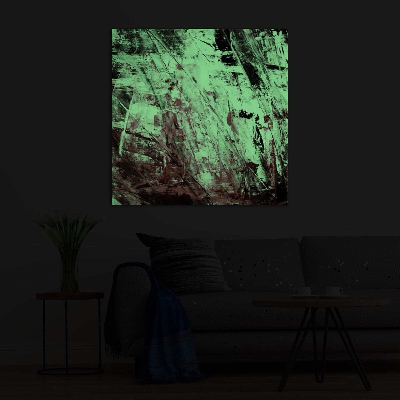 Abstract No. 041, glowing in a room at night