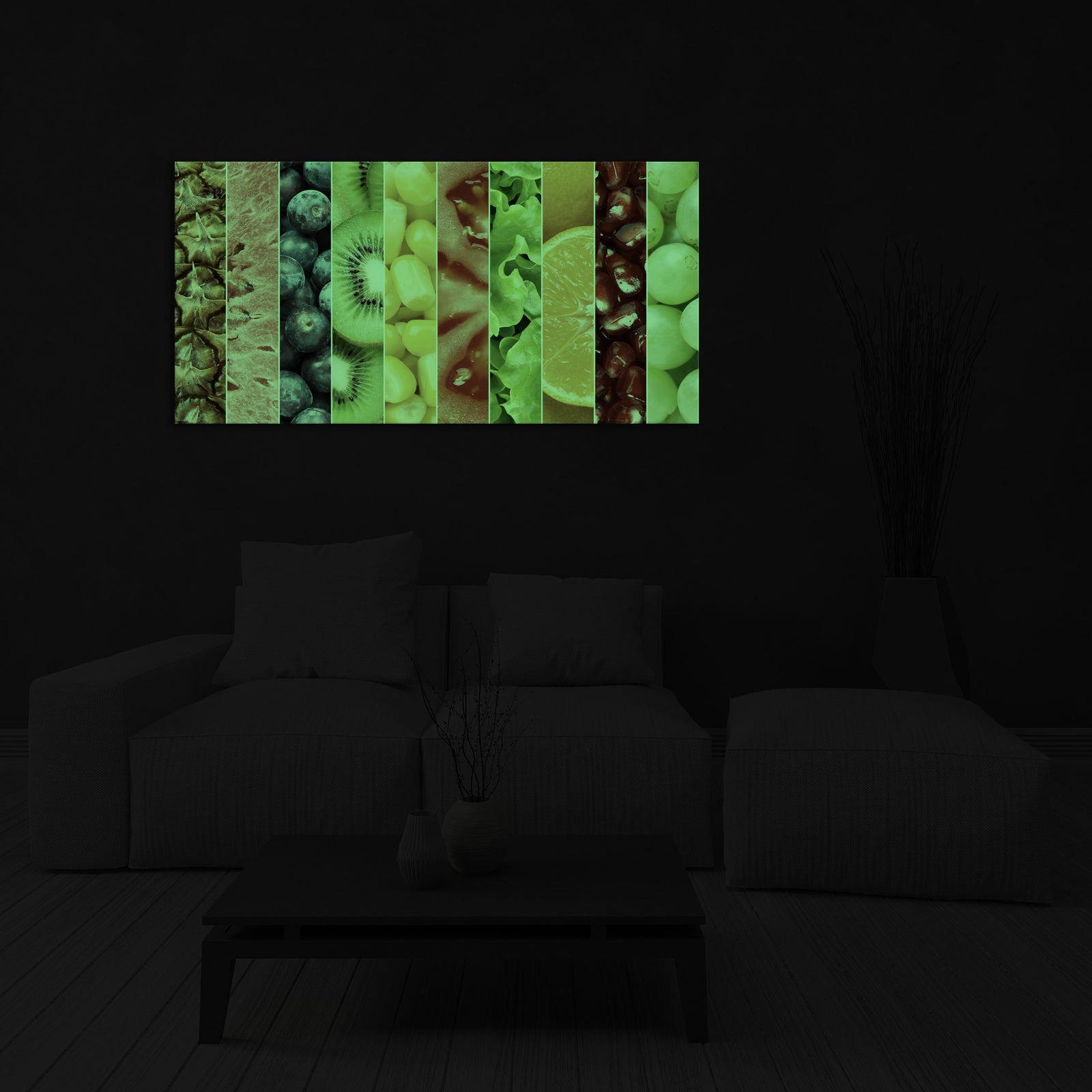 Abstract No. 044, glowing in a room at night