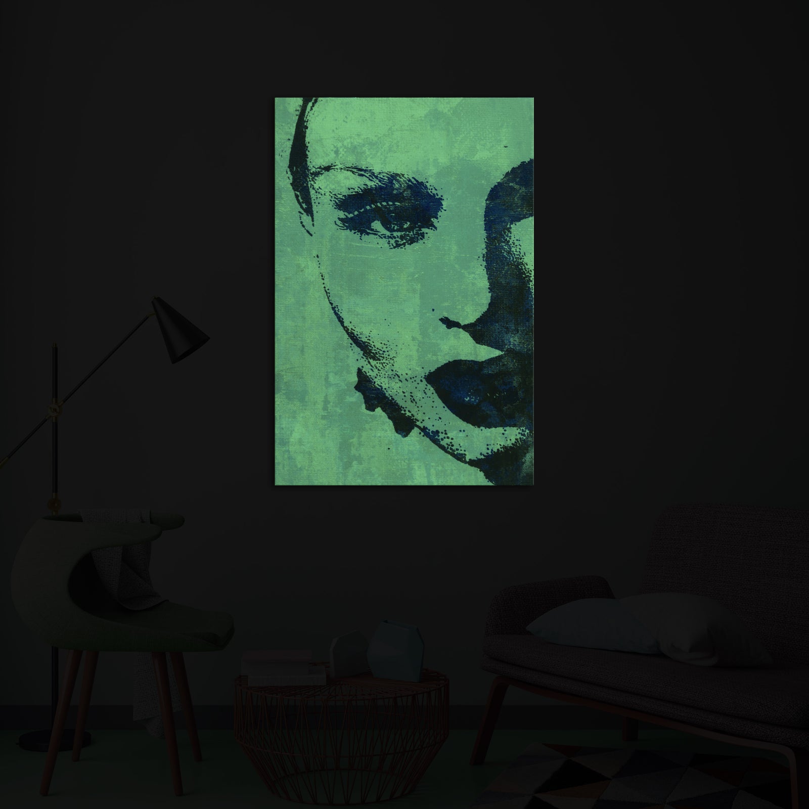 Abstract No. 045, glowing in a room at night