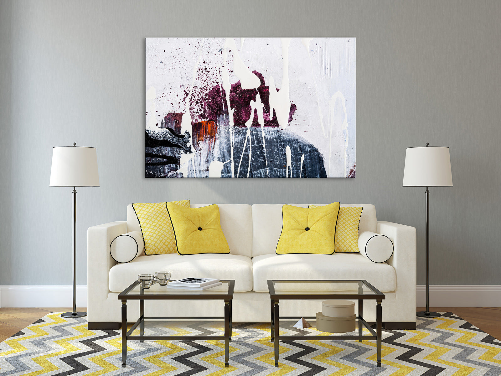 Abstract No. 049, shown framed in a room by day