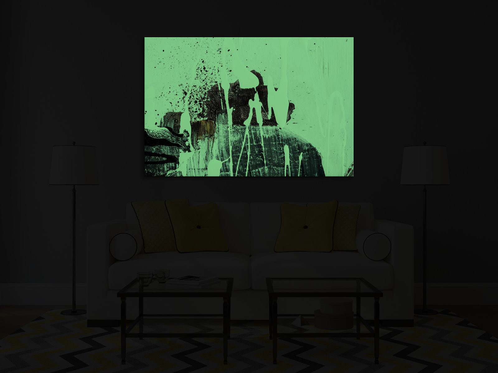 Abstract No. 049, glowing in a room at night