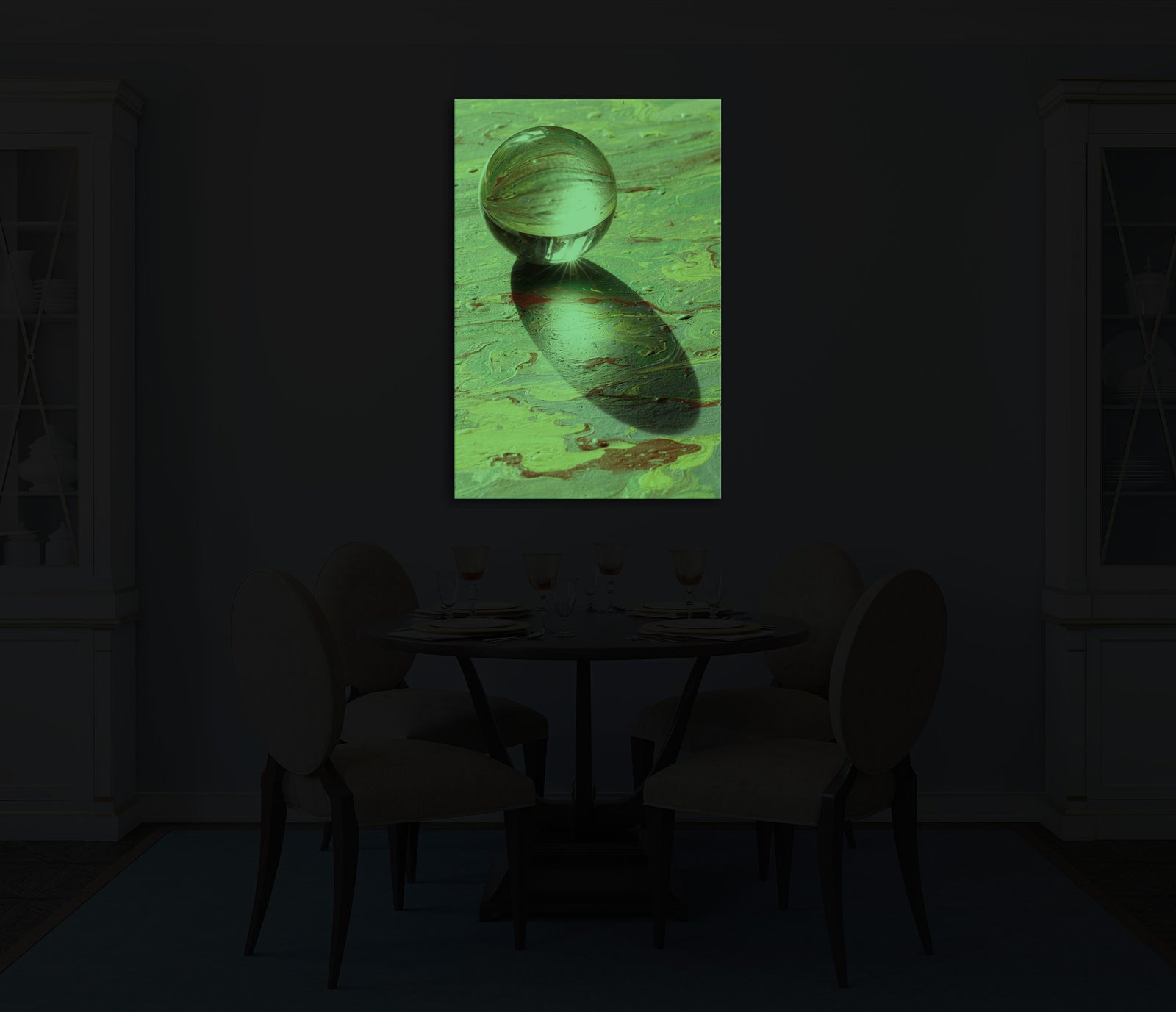 Abstract No. 052, glowing in a room at night