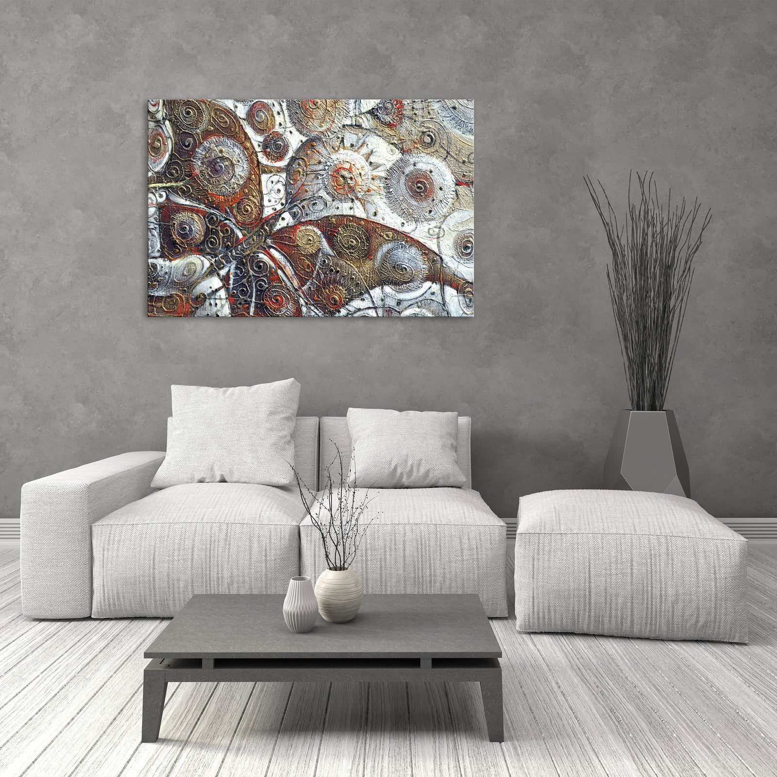 Abstract No. 053, shown framed in a room by day