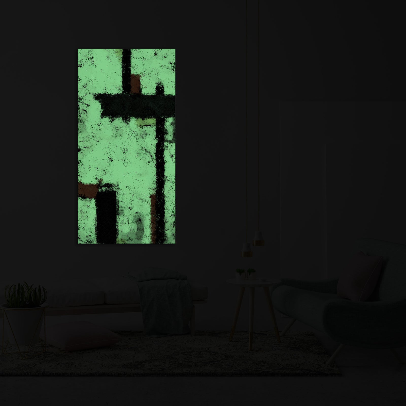 Abstract No. 054, glowing in a room at night