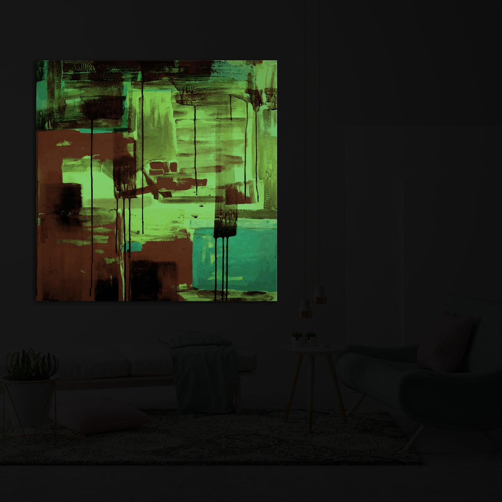 Abstract No. 055, glowing in a room at night
