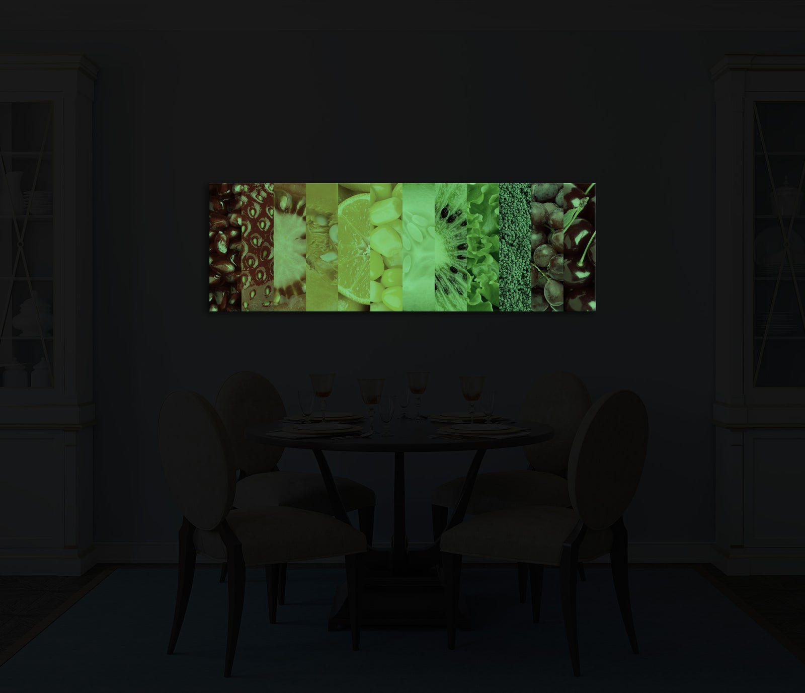 Abstract No. 056, glowing in a room at night