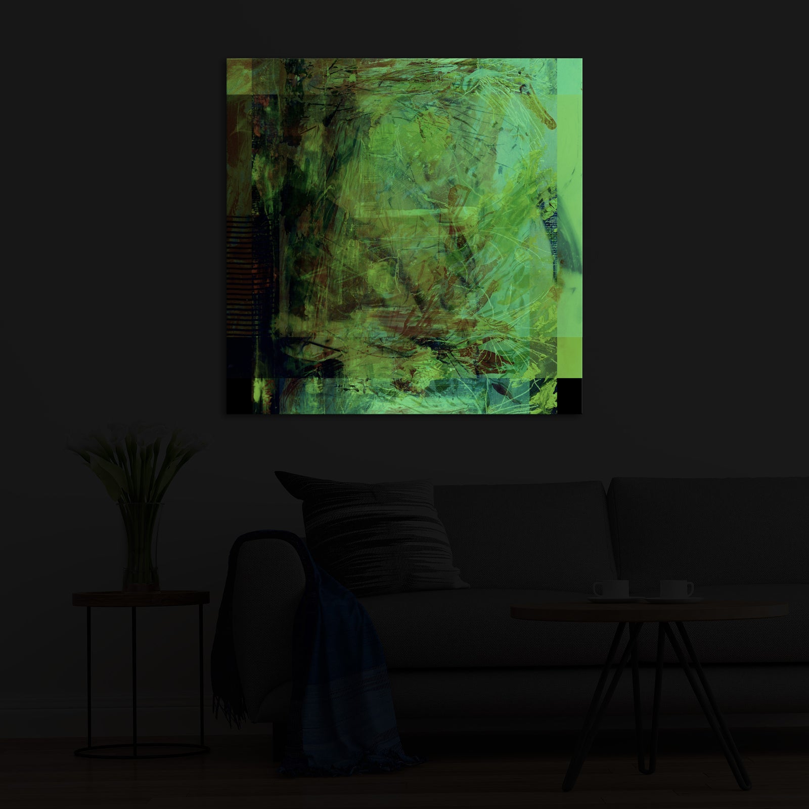 Abstract No. 059, glowing in a room at night