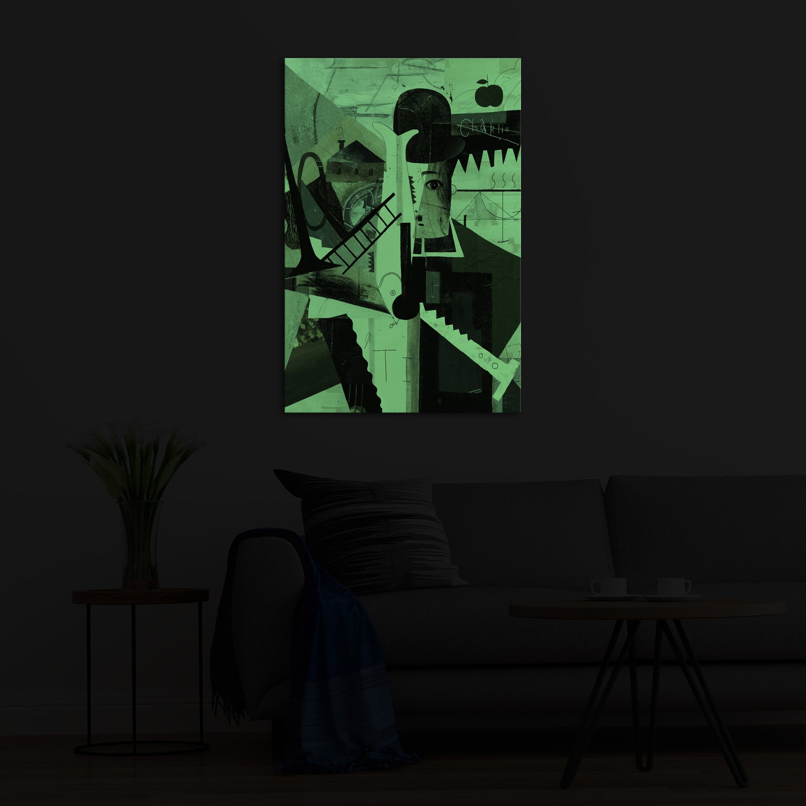 Abstract No. 060, glowing in a room at night