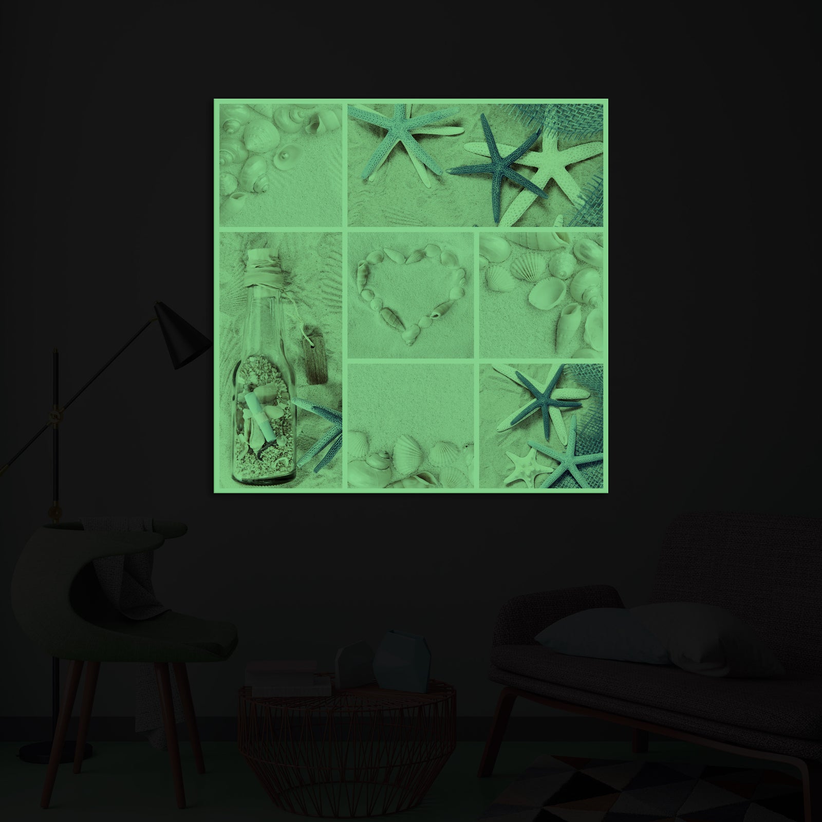 Abstract No. 062, glowing in a room at night