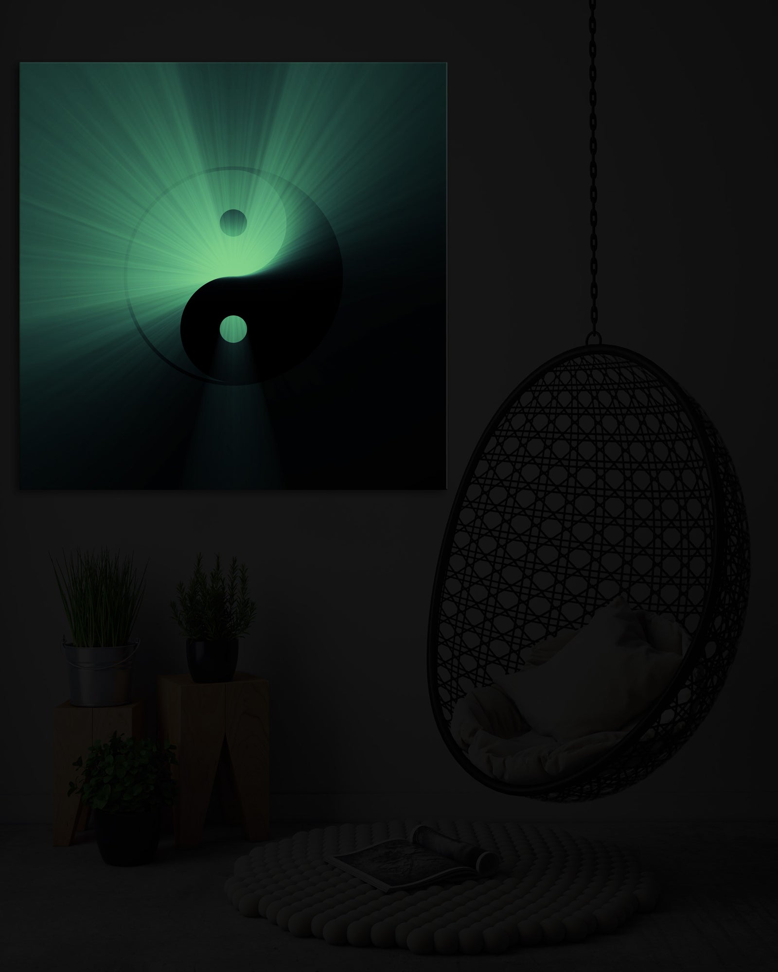 Abstract No. 064, glowing in a room at night