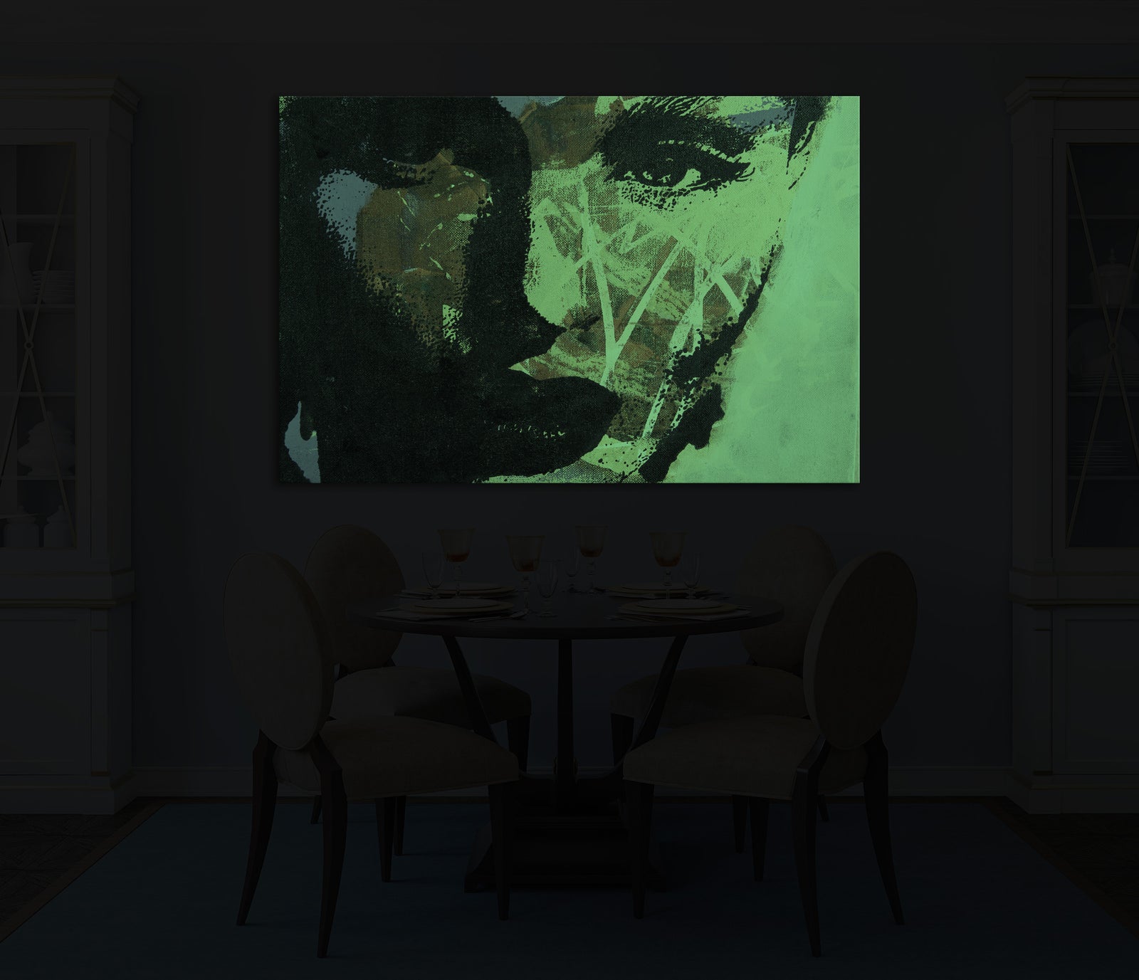 Abstract No. 066, glowing in a room at night