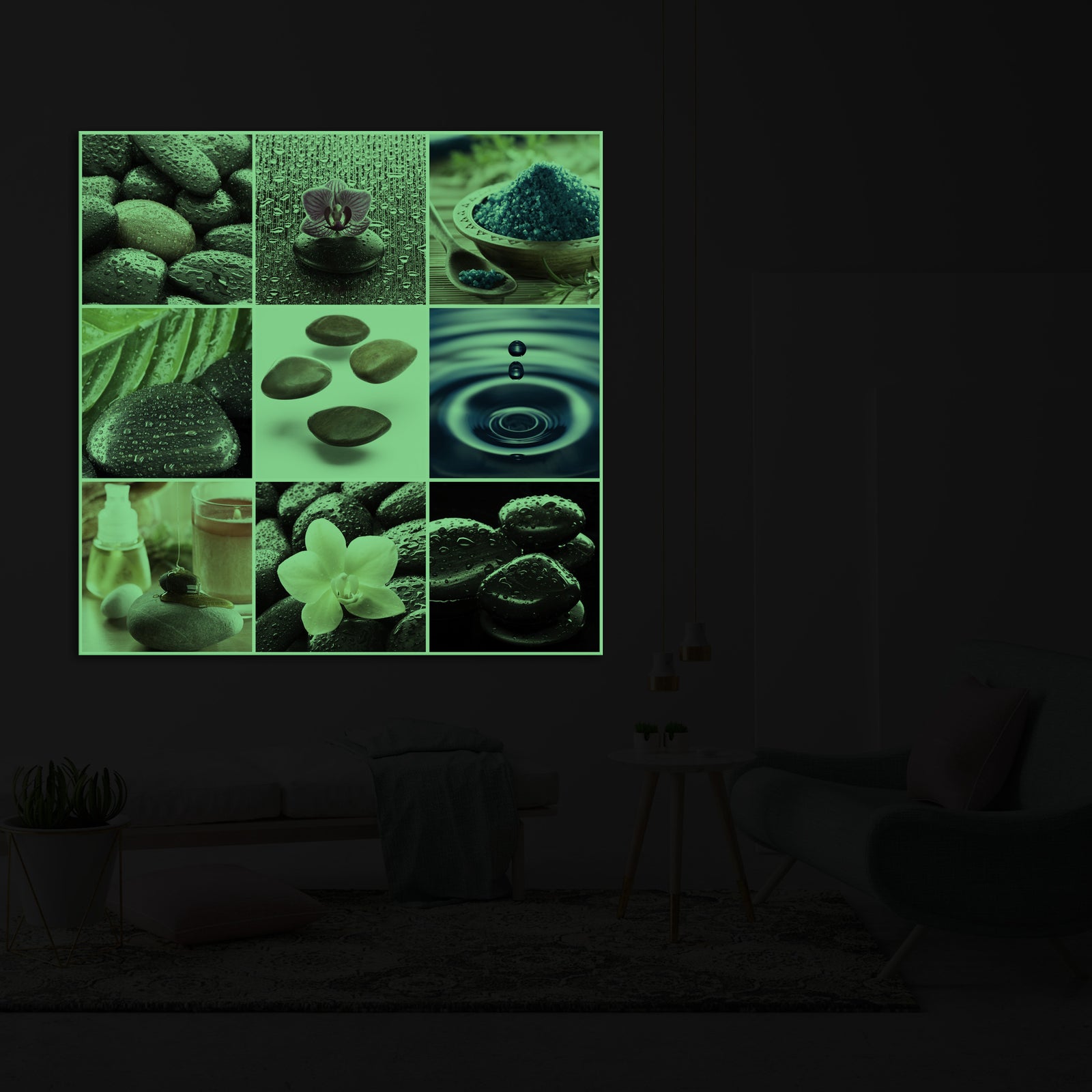 Abstract No. 068, glowing in a room at night