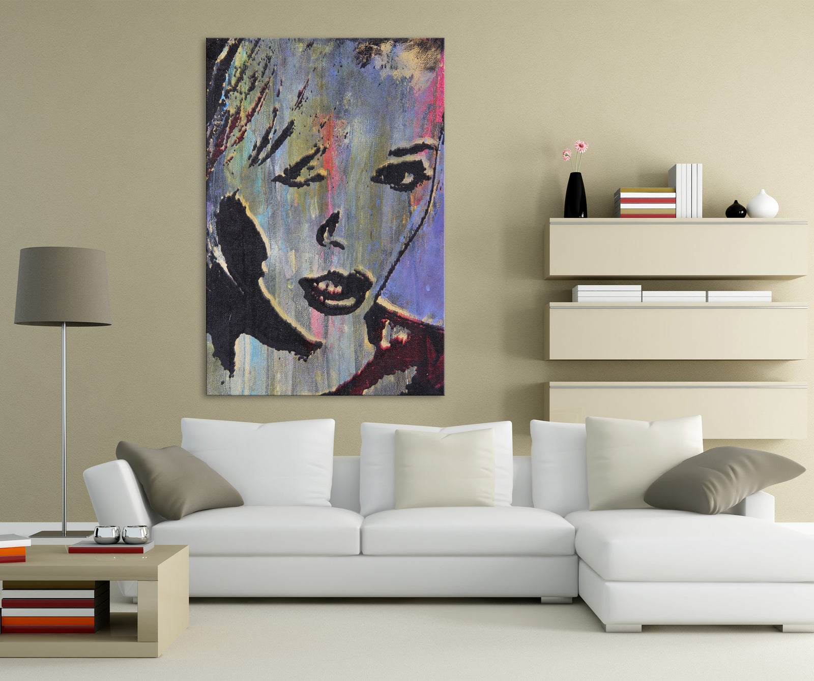 Abstract No. 069, shown framed in a room by day